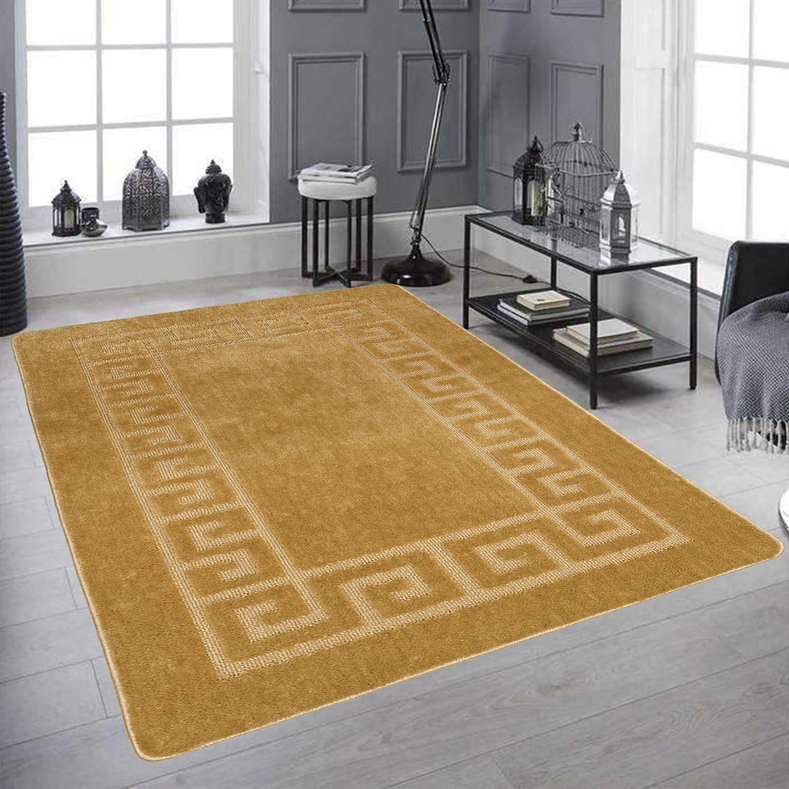 renoazul® Non Slip Large Area Rug for Living Room, 160 x 230 cm Thin Washable Gel Backed Carpet for Indoor Bedroom Office 5 ft 3 in by 7 ft 6.5 in (Gel Back Rocco Rug - Ochre) — image 1