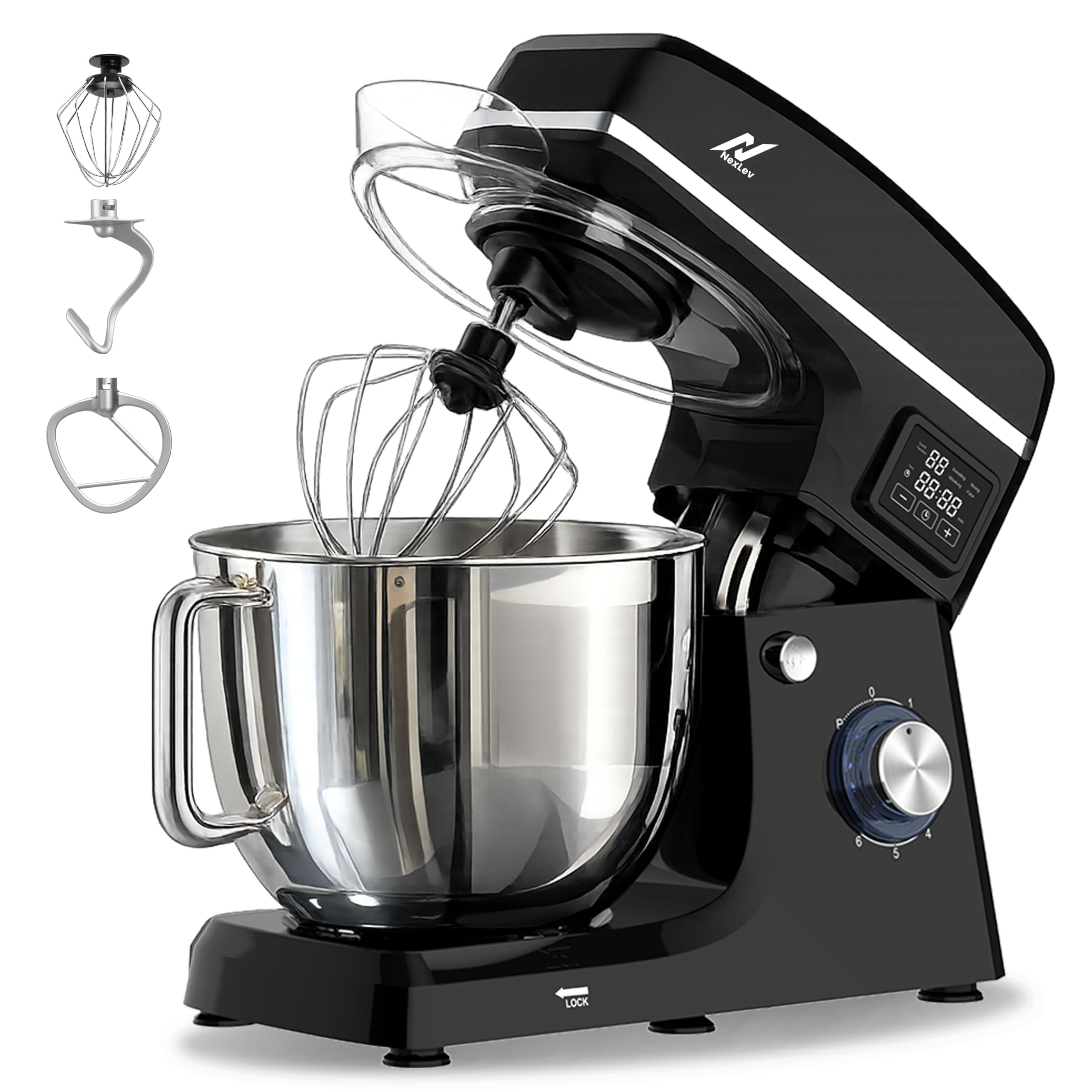 NexLev 8L 2000W Stand Mixer with Stainless Steel Bowl | Timer Function | 8 Speeds & Pulse | Planetary Mixing | Teflon Coated Hooks for cake, dough & more| Bowl Lock & Splash Guard | ST-03-image-12