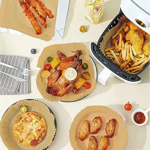 Miniatura 6 de 100 piezas de forro de papel desechable para freidora de aire pergamino cuadrado antiadherente hornear asar papel de grado alimenticio para freidora