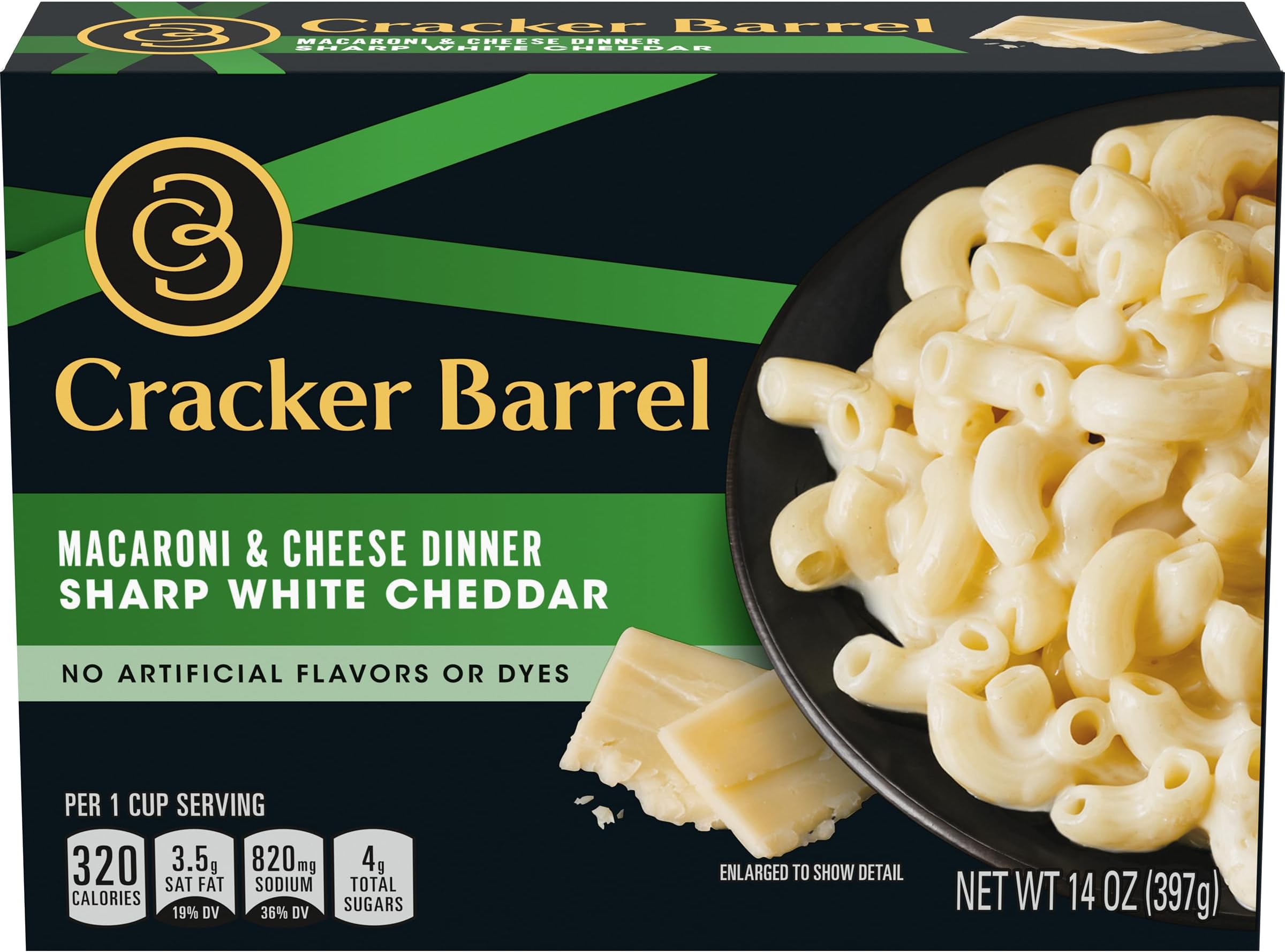 Cracker Barrel Mac and Cheese, 1 Box, for Easy Dinner or Dinner Sides, Sharp White Cheddar Flavor, No Artificial Flavors or Dyes, 14 oz