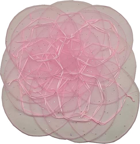 Miniatura 5 de Ankirol 100 bolsas de organza transparente con cordón redondo de organza para joyas, bolsa de dulces de 10.2 in10.2 pulgadas de diámetro para