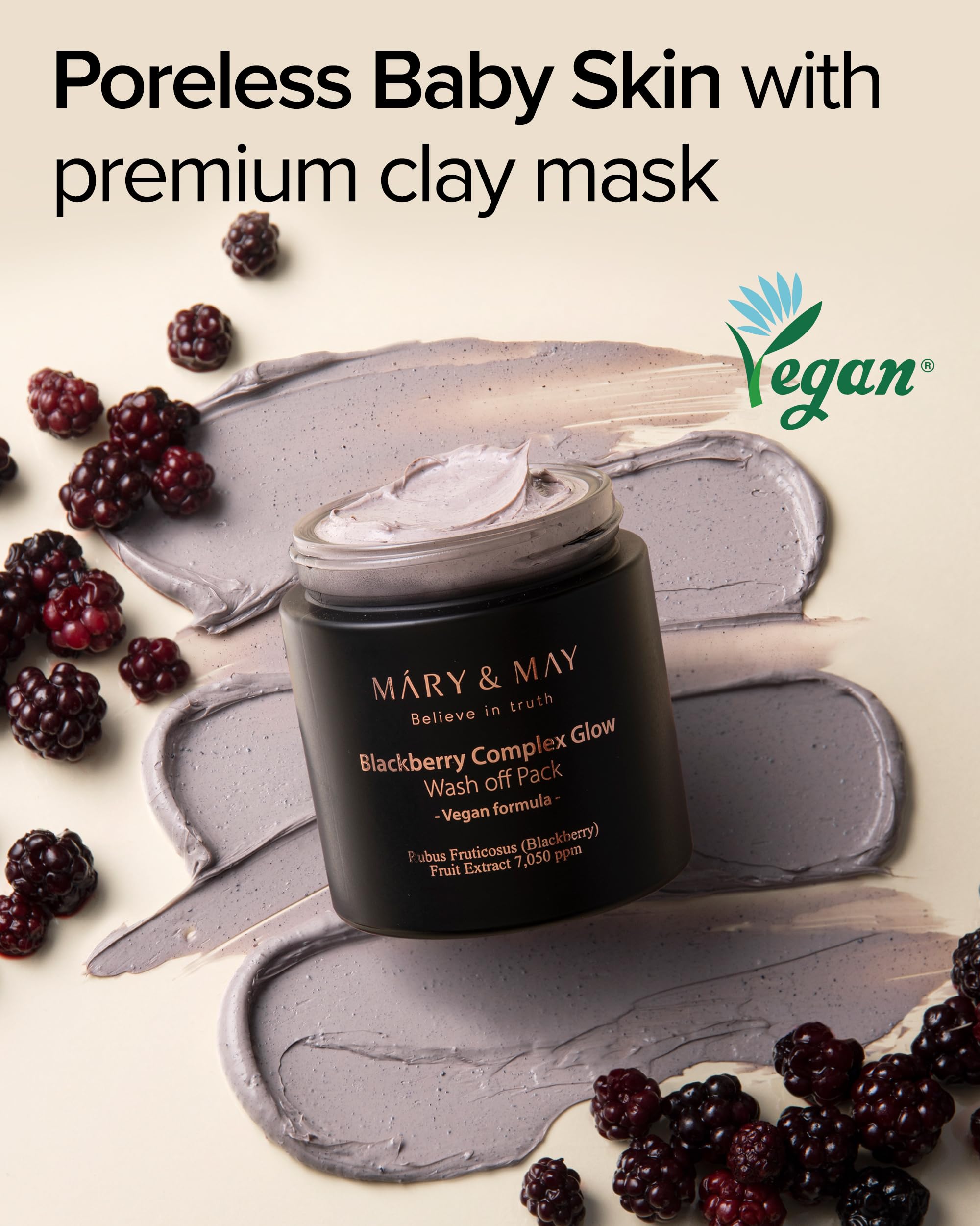 Mary&May Vegan Blackberry Complex Glow Wash Off Mask, Blackhead Care, Pore Clearing, Anti Aging Clay Mask - Image 2