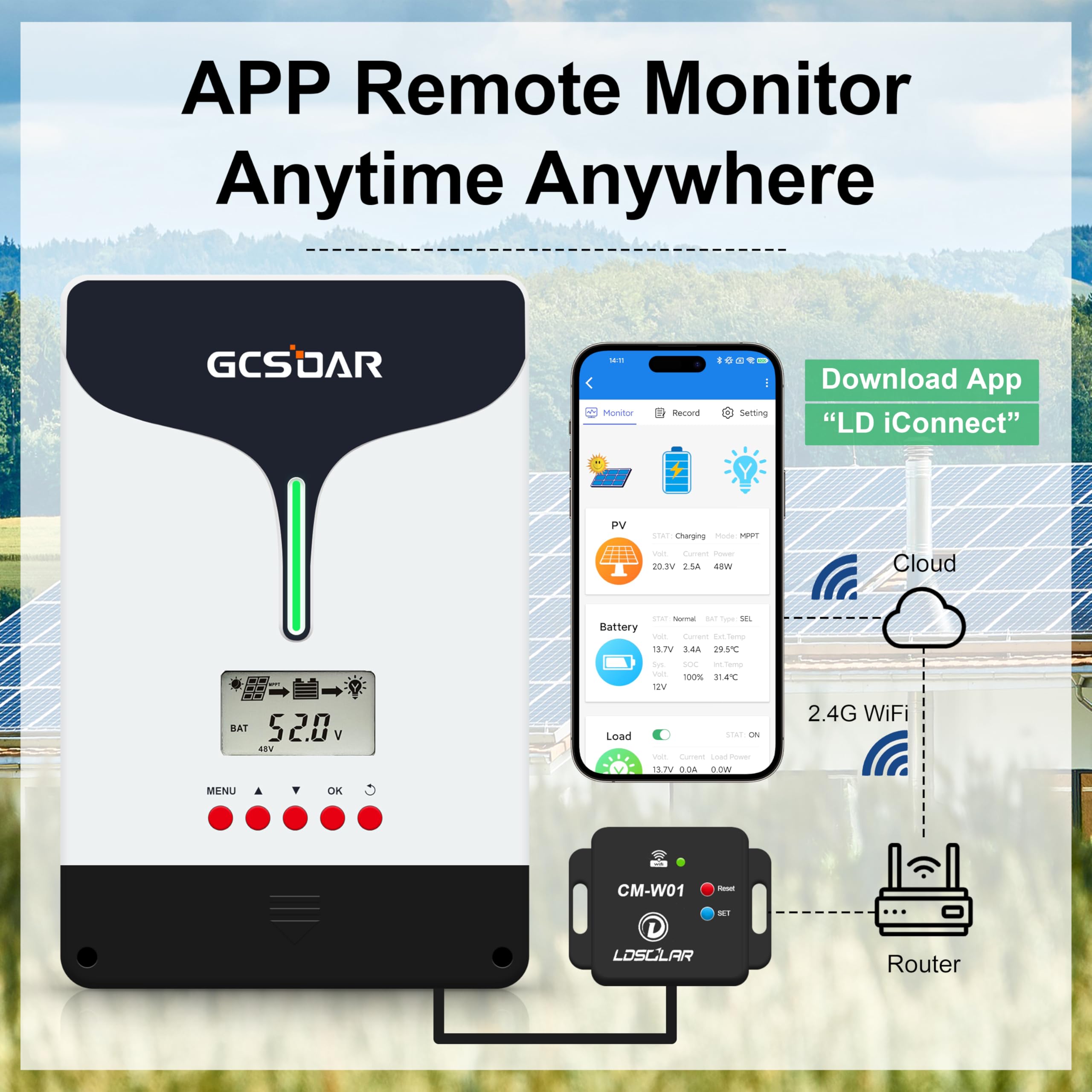 Regulador de carga MPPT de 100 A, 12 V, 24 V, 48 V automático, máx. PV 250 V, regulador de carga solar, pantalla LCD, con adaptador para control remoto a través de la aplicación, compatible con