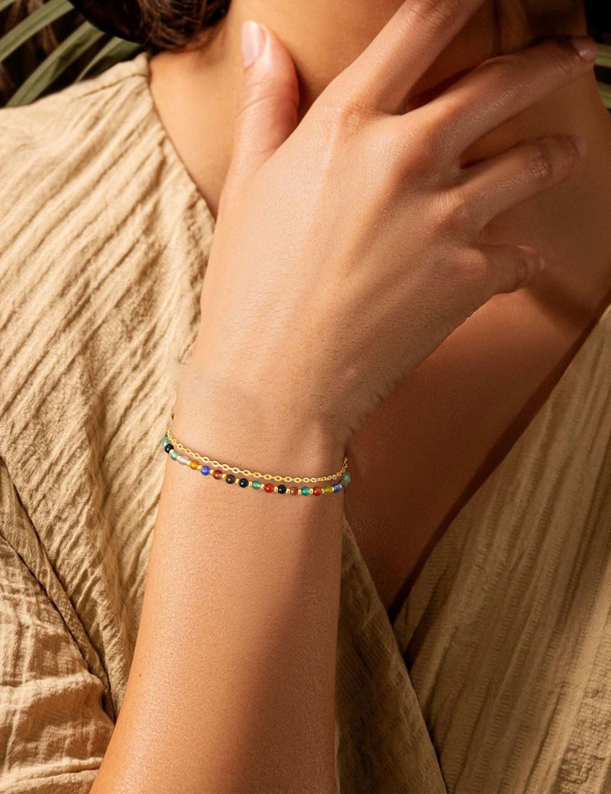 YCTTKDD Pulseras de cuentas para mujeres y niñas, pulsera con cierre de plata de ley 925, cuentas de piedra natural, pulsera de cristal, pulseras bohemias chapadas en oro ajustables, regalo de joyería