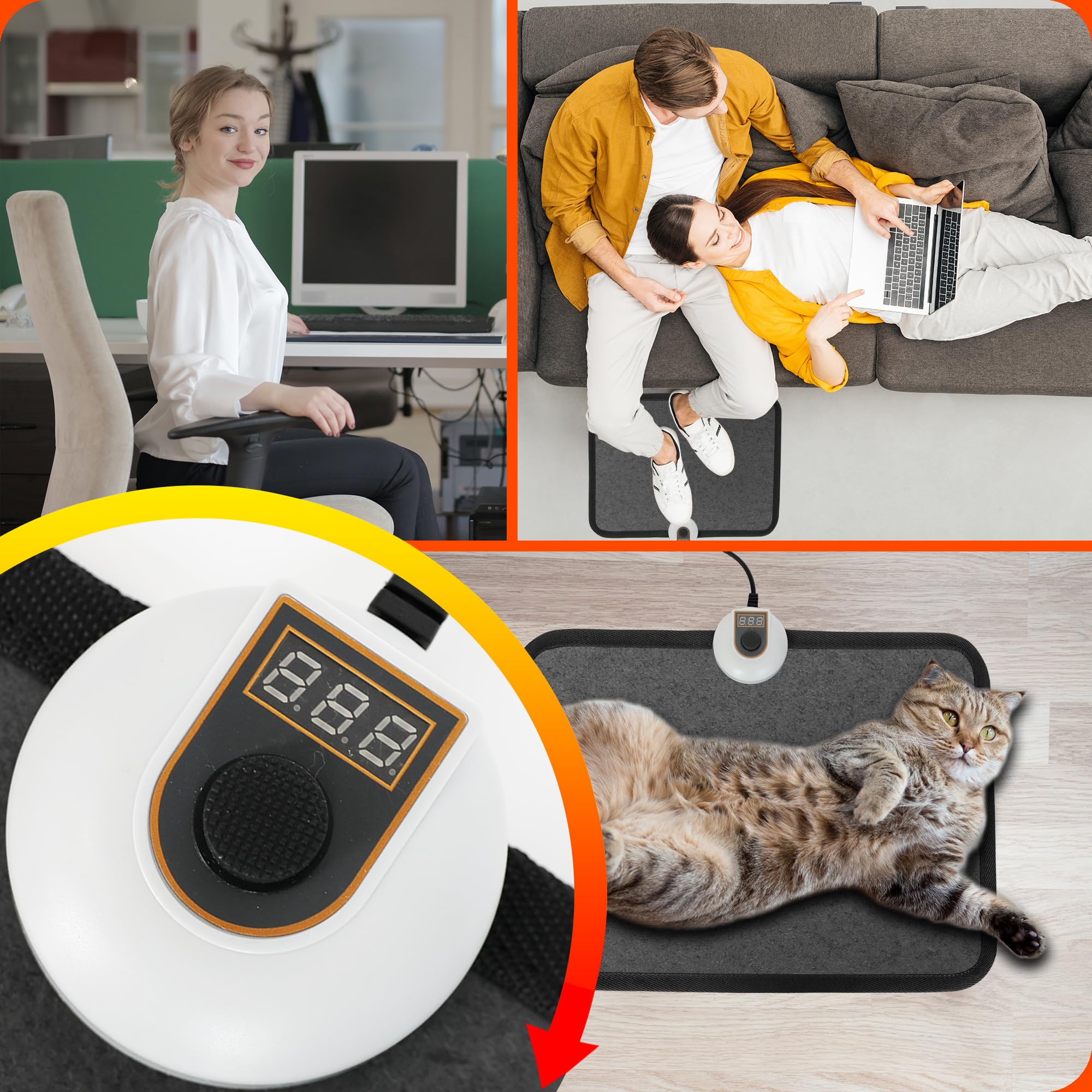 Elektro Fußwärmer 55W 230V mit 7 Temperaturstufen Fußschalter Auto Off wasserabweisend rutschfest für alle Böden(schwarz)