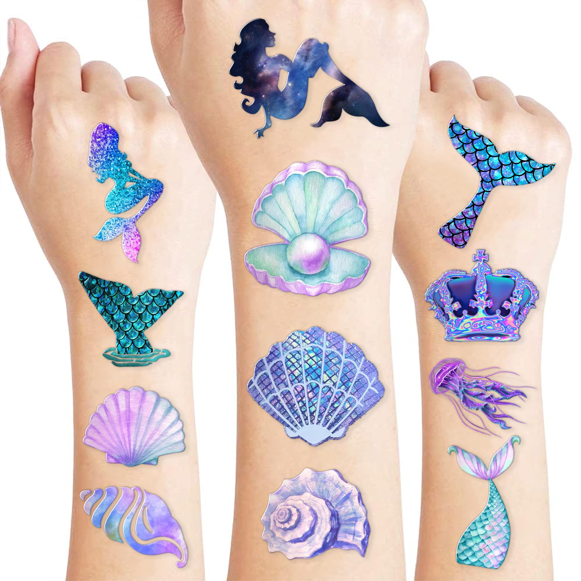60PCS Mermaid Temporary Tattoos for Kids - Pre-Cut, Cute Birthday Party Favors, Supplies & Decorations - Fun Fake Tattoo Stickers for Boys & Girls (