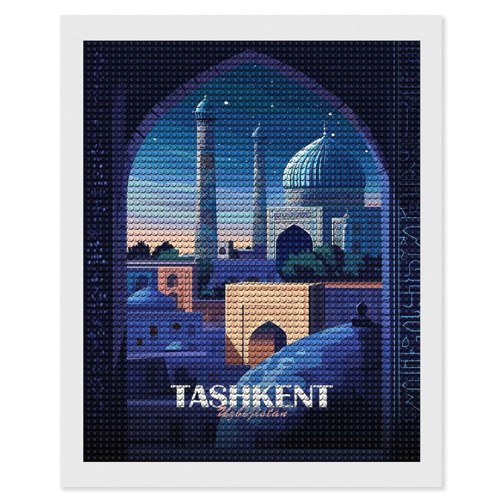 Junmoney Tashkent, Uzbekistan Cityscape Illustration Diamond Painting Set 16"x20", for Beginners, Modern Decor, Simple to Start, Gift Idea, Pleasing Wall Art Project