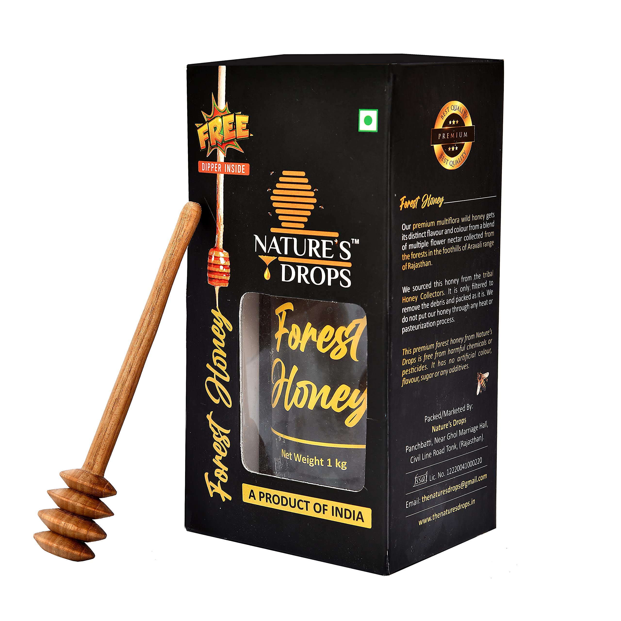Nature's Drops Pure Forest Honey 1kg With Dipper Inside Natural