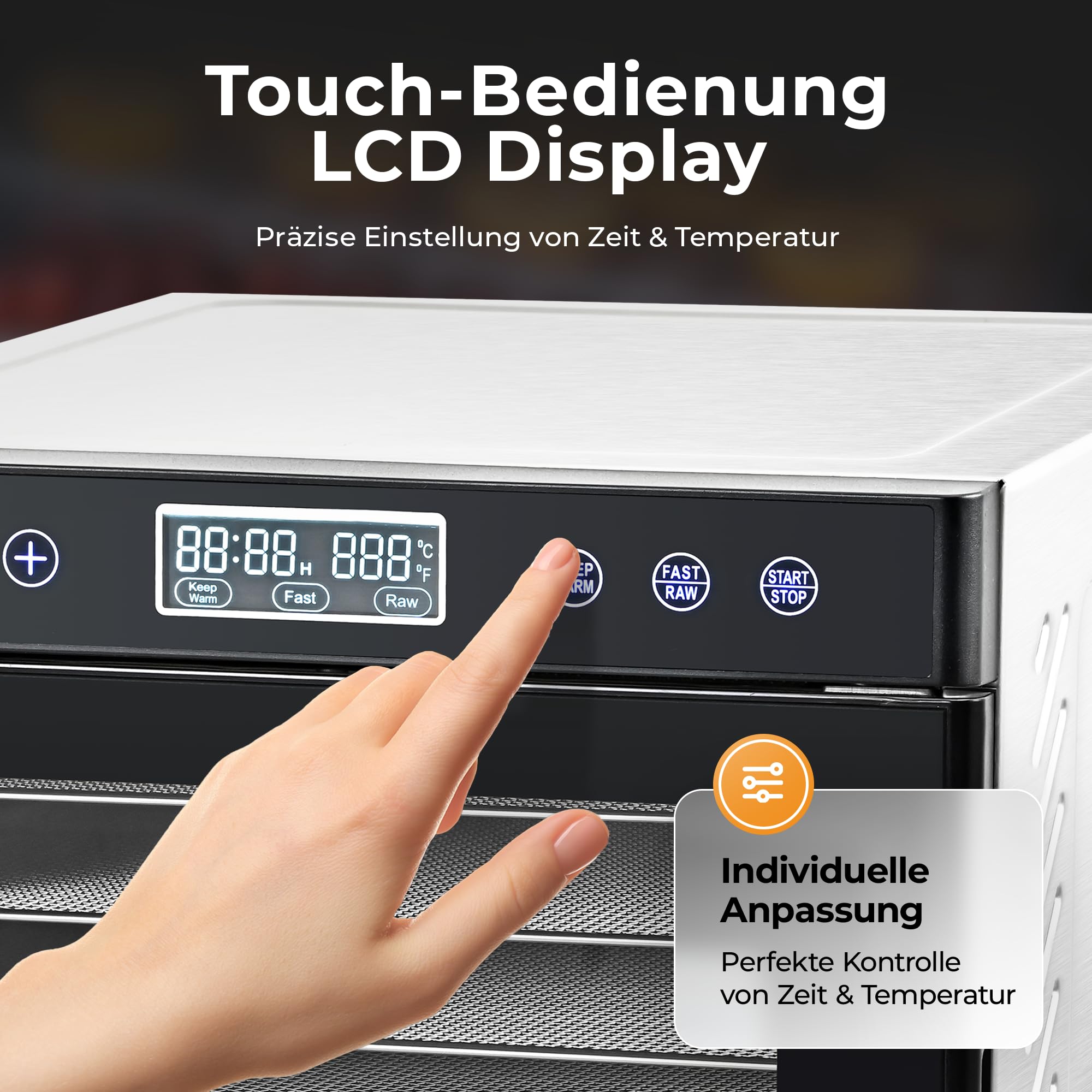 Balter Dörrautomat Edelstahl, Dörrgerät mit 7 Einlegefächern, BPA-frei, 600 W, 35°–75°C, Timer bis 48 Std, Dehydrator, Obsttrockner, Dörrapparat, Warmhaltefunktion, Obst Fleisch Pilze, Rezeptbuch
