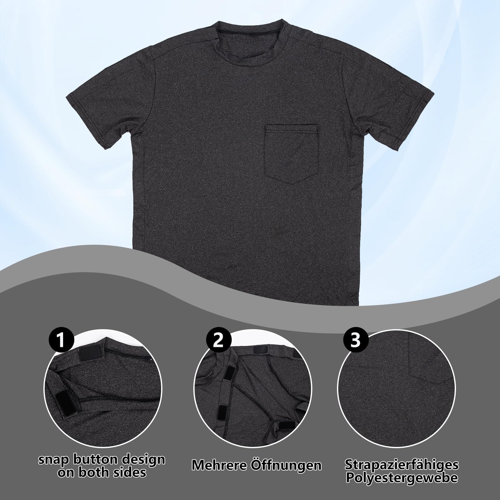 Herren Und Damen Activewear-T-Shirts Mit Knopfleiste –Spezielle Reha Kleidung Nach Schulter Op Und Kleidung Nach Schulter Op–Weites Armloch Design für Chemo, Operationen Reha, Gipsarm Kleidung