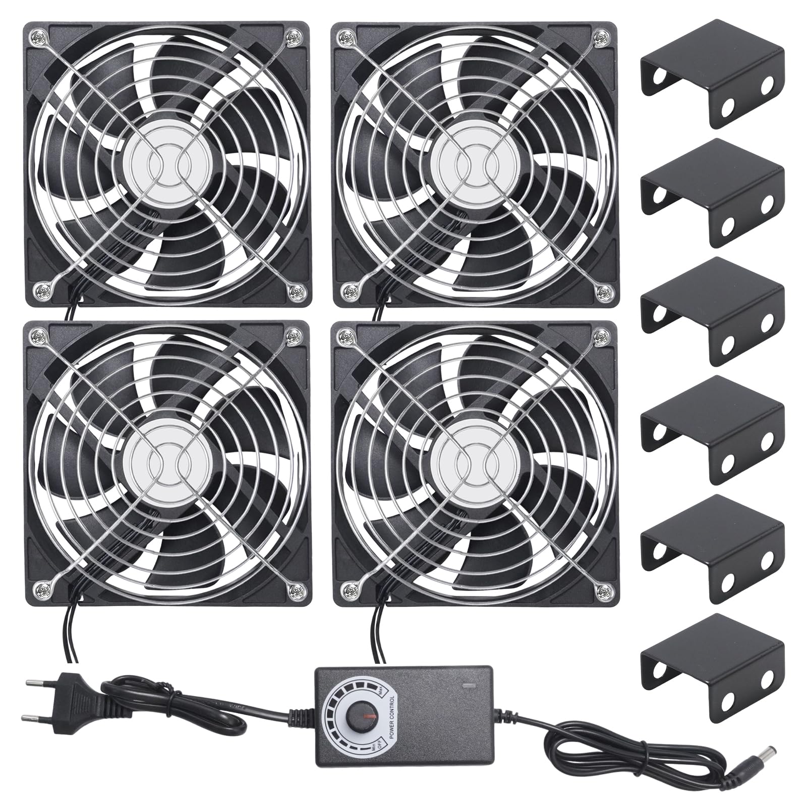 Hoypeyfiy Ventola per alloggiamento di grandi dimensioni, 4 x 120 mm, velocità regolabile, per alimentatore da 12 V CC o 100-240 V AC, versatile per raffreddamento PC e rack server