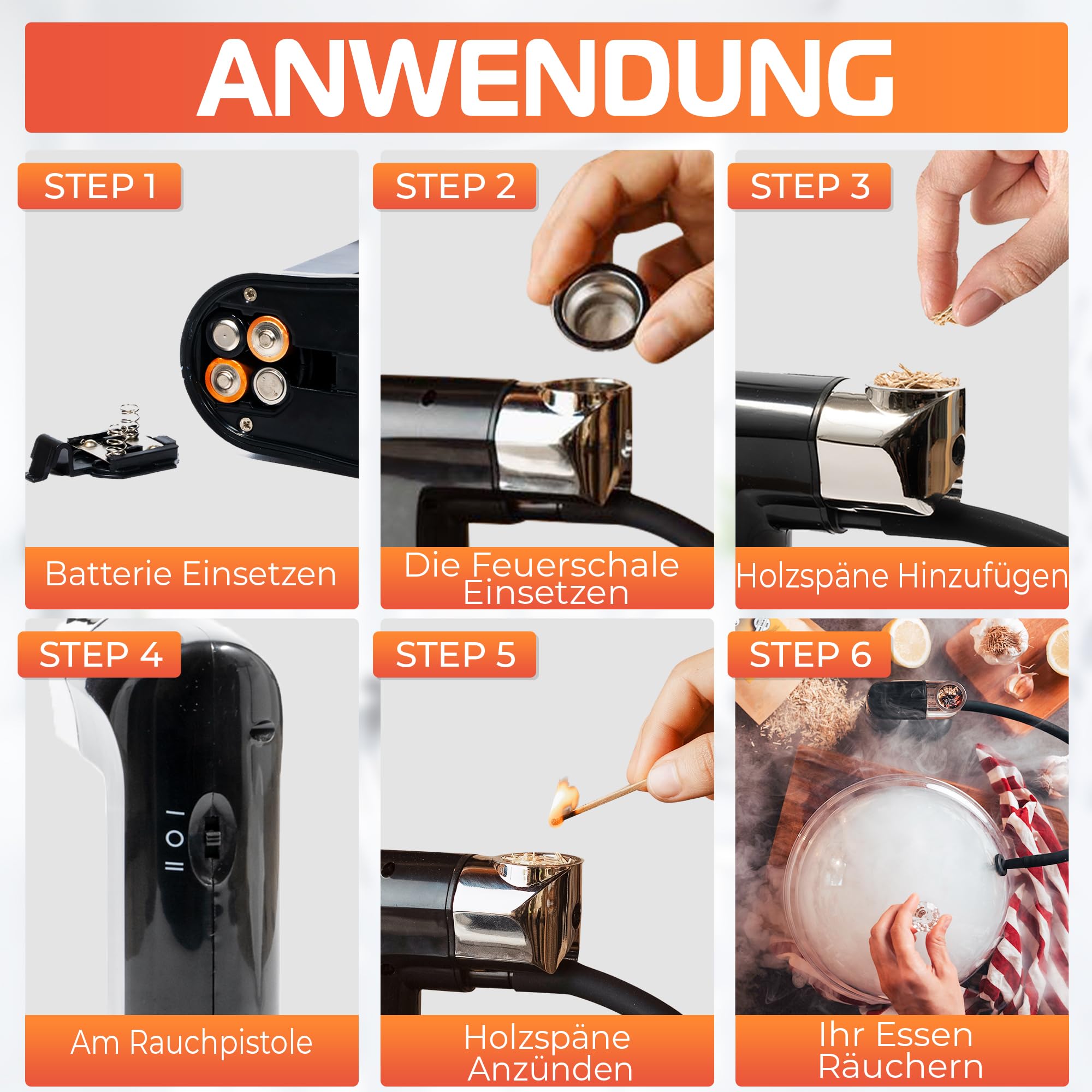 BWAY Professioneller Räucherpistole Set – Mini Smoker für Küche, Fleisch, Käse & Whisky – Elektrische Smoking Gun mit GRATIS eBook mit 20 Rezepten