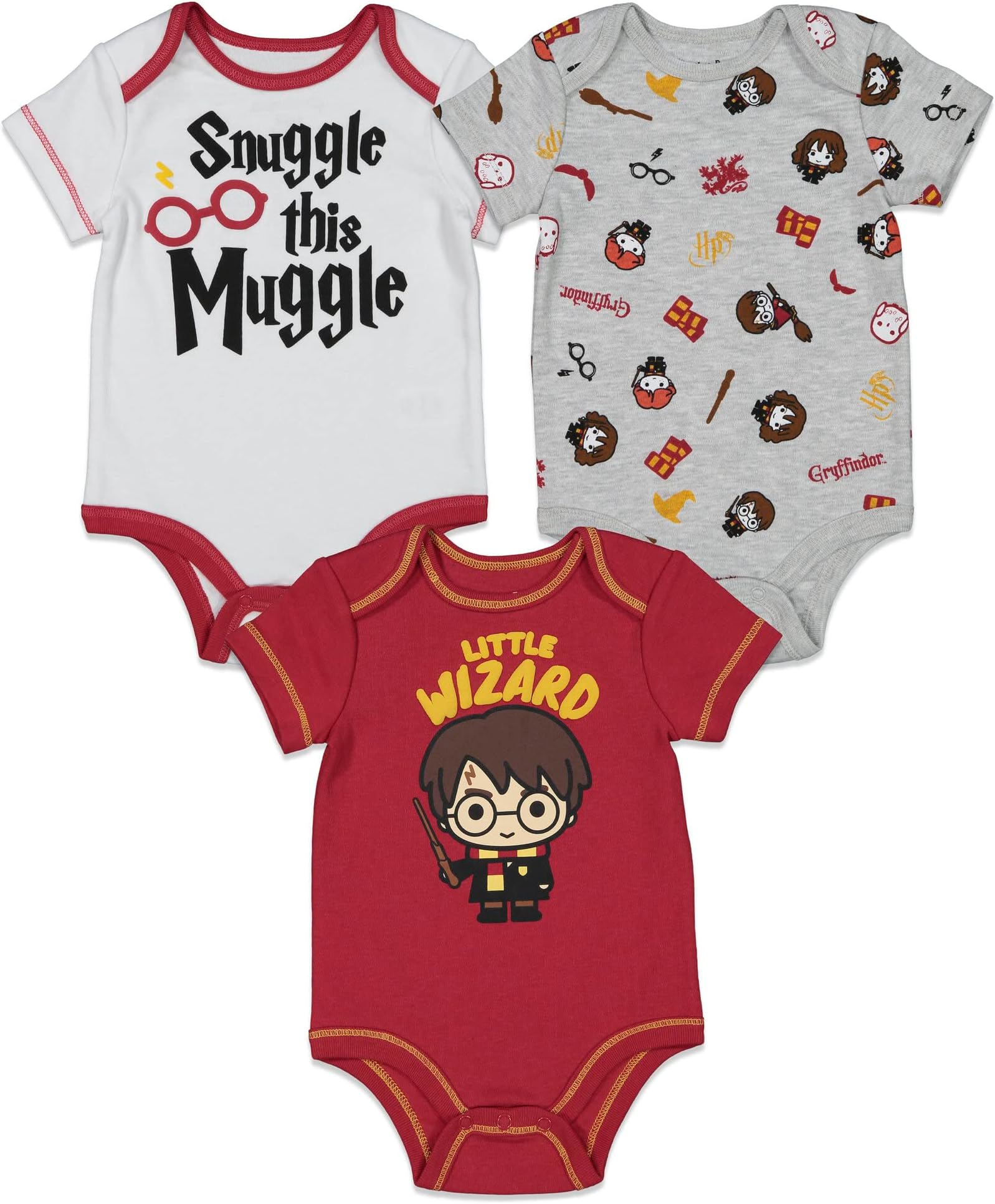 Harry Potter 3 Pack Short Sleeve Bodysuits White/Gray/Red