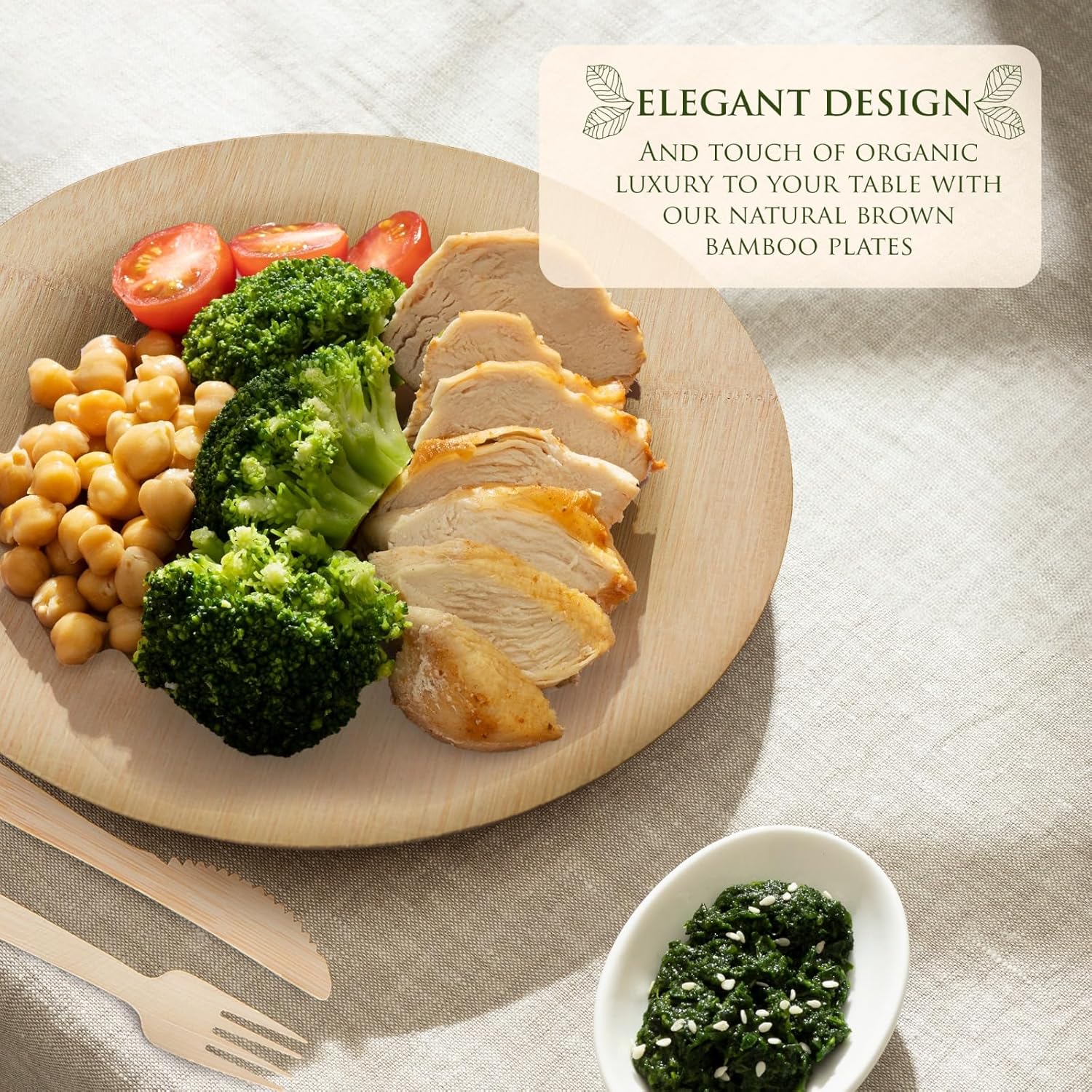 2MB Eco-Friendly Round Upscale Reusable Bamboo Disposable Plates. Set of 125 Pieces. 11-Inch and 7-Inch Dinnerware & Accessories. Compostable Dessert Plates. Perfect for Parties & Weddings. - Image 6