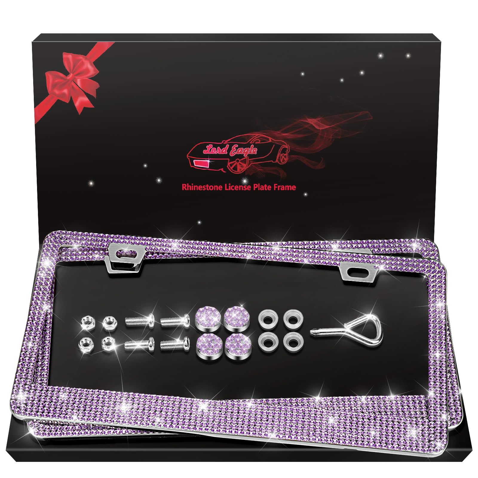 Bling License Plate Frames 2 Pack - Stainless Steel Rhinestones Car Accessories with 1200 Crystals, Universal Fit Decorative Diamond Plate Covers for