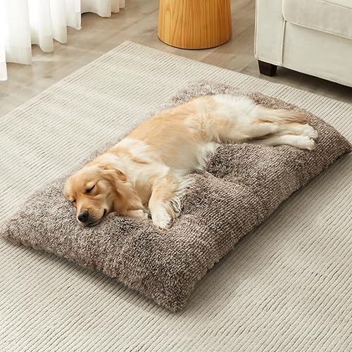 Miniatura 11 de BFPETHOME Camas para perros grandes, cama de jaula de perro de felpa, almohadilla de perrera esponjosa y acogedora para dormir y aliviar la