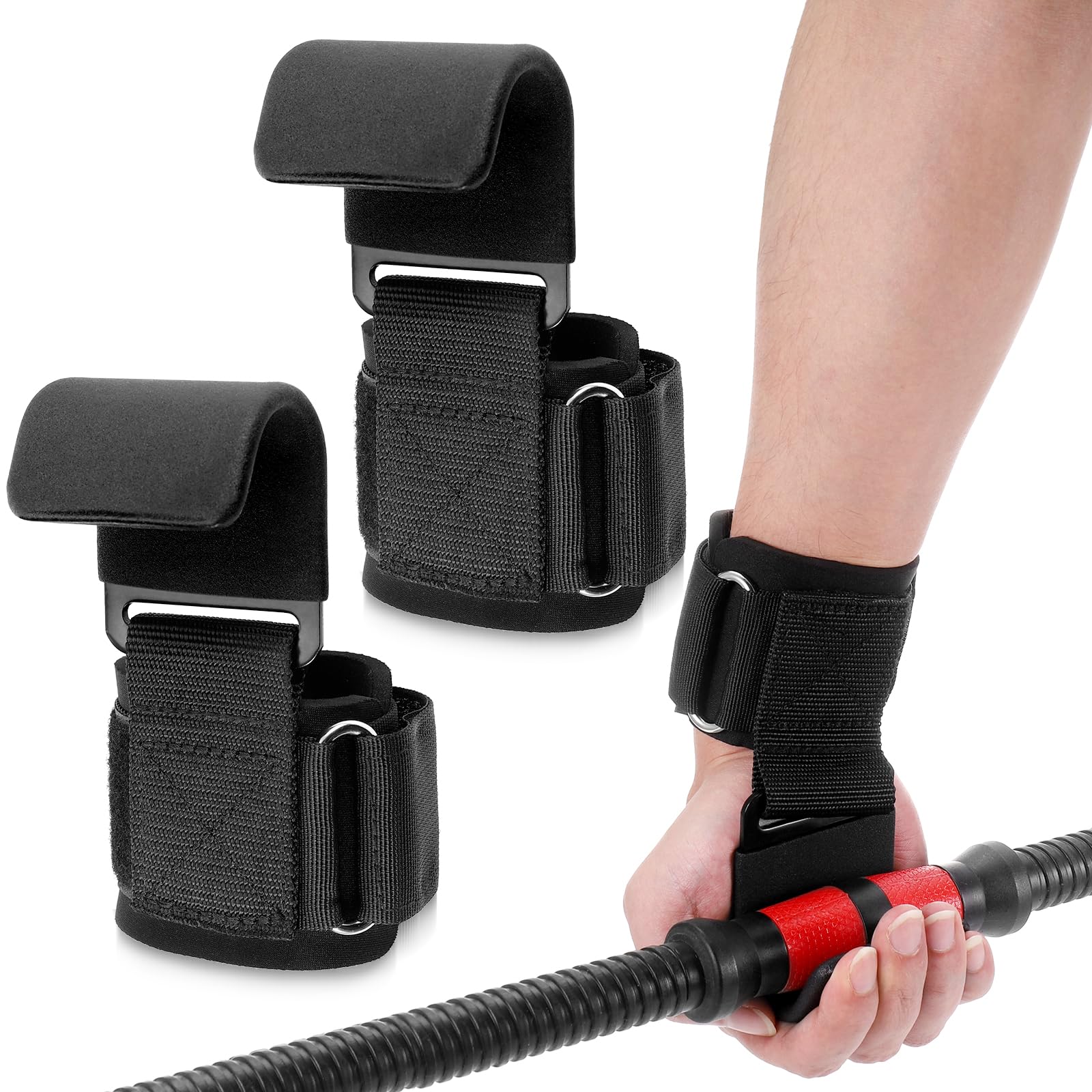 Starvortex Ganci per sollevamento pesi, cinghia per sollevamento pesi con antiscivolo, cinghia da polso in gomma spessa 8 mm, cinghia per sollevamento pesi, gancio per trazioni, fitness