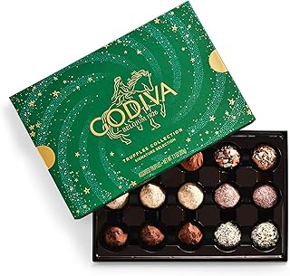 Godiva Holiday Signature Truffle in Green Gift Box, Belgian Dark and Mil...