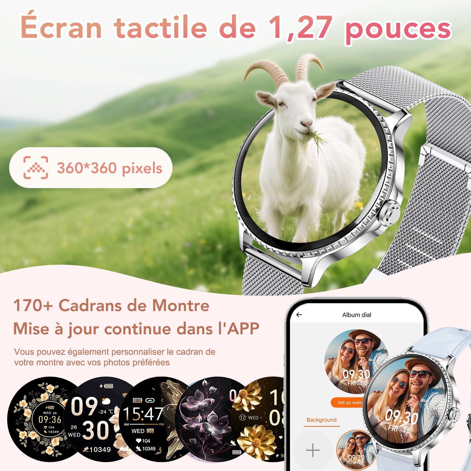 CIVO Montre Connectée Femme Sport: Argent Smartwatch Ronde Repondre Appel - Montres Bracelet Podomètre Etanche Fitness Tracker pour Android iOS Bleu
