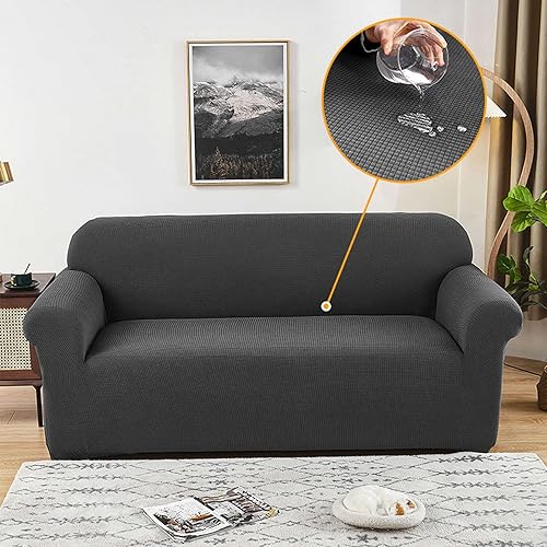 Miniatura 2 de DERBUT Funda de sofá elástica para perros funda de sofá resistente al agua para 3 cojines de sofá a cuadros tela de elastano jacquard protector de