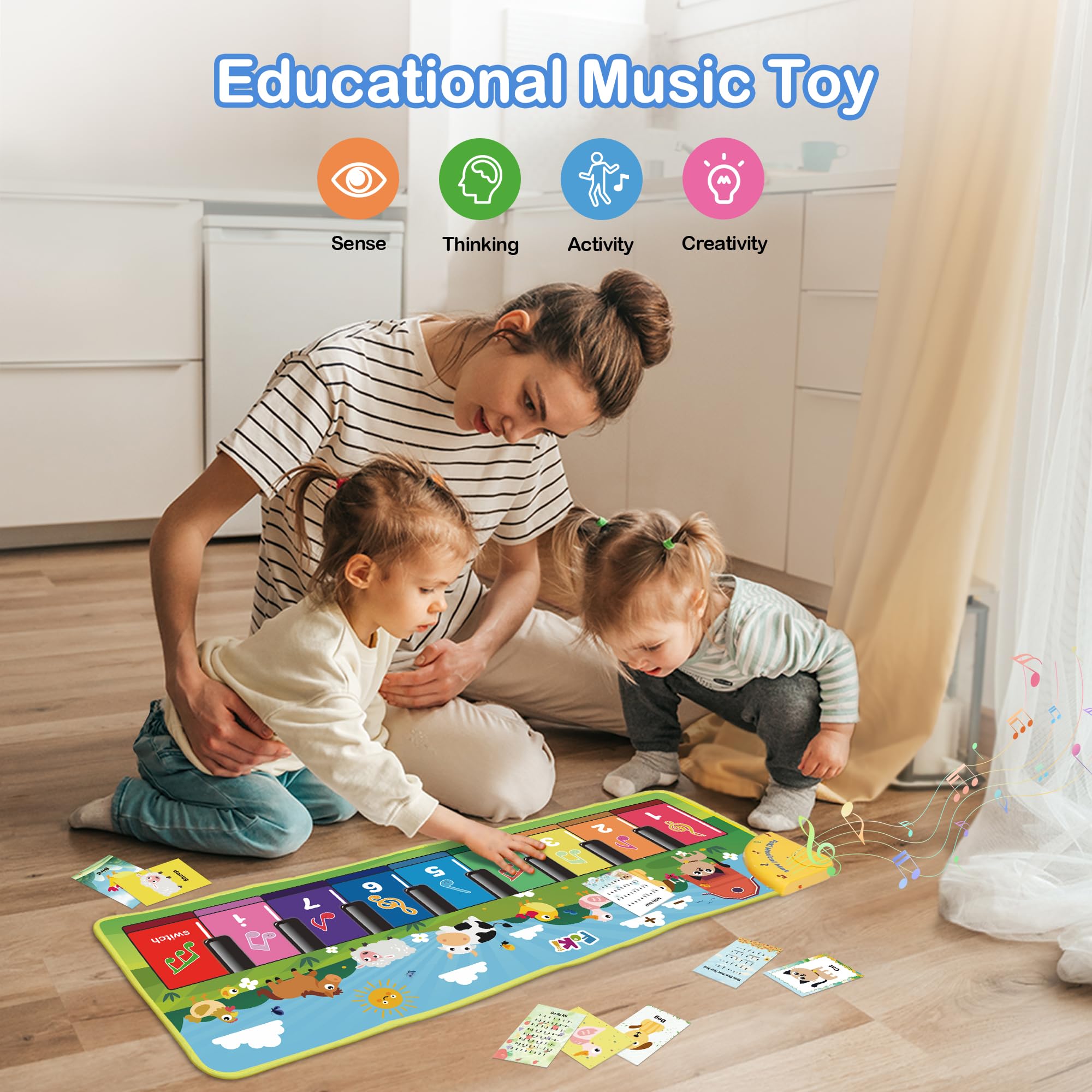 FOKI Floor Piano Mat for Toddlers, Baby Kid Sensory Educational Dancing Keyboard Carpet Animal Sounds Blanket Touch Playmat Musical Mats Birthday Toddler Toys for 1 2 3 4 5 Year Old Boy Girl Gifts