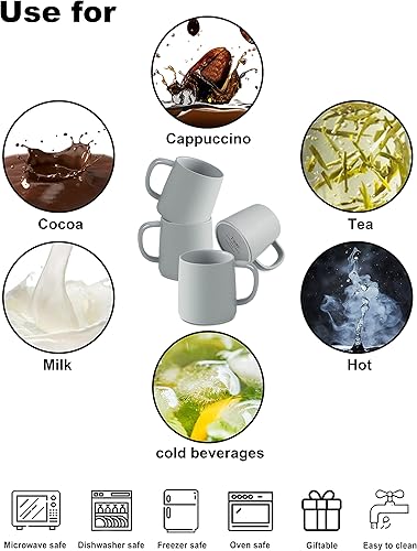 Miniatura 5 de T-WARE Tazas de café de 16 onzas, juego de 4 tazas de café gris claro mate, tazas de café de cerámica de color sólido