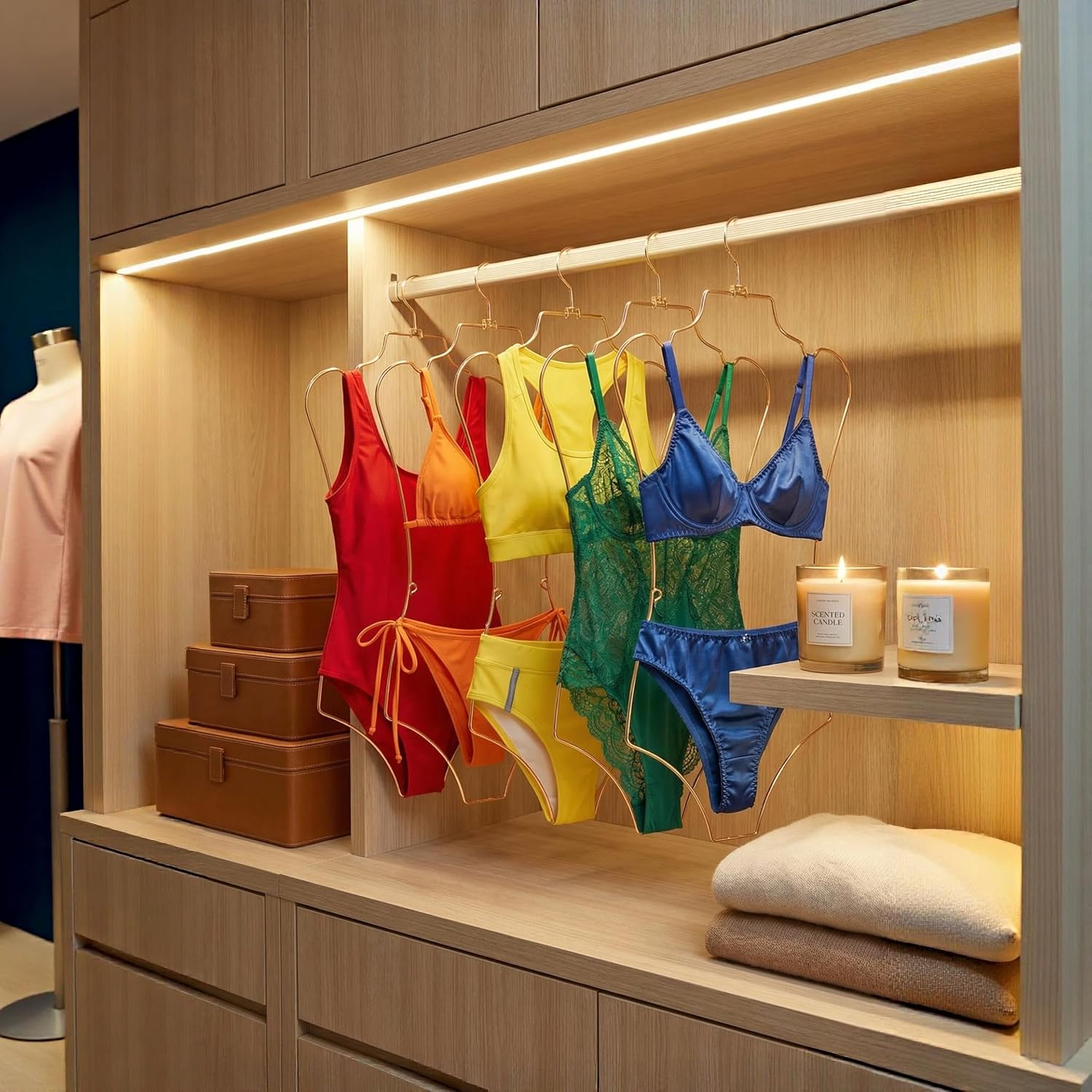 Stylish Body Shape Bikini Hanger Wire Display Set of Ten - Metal Lingerie Hangers for Swimsuits and Bathing Suits Hangers - Showcase and Organize Your Swimwear Collection with Elegance (Gold)