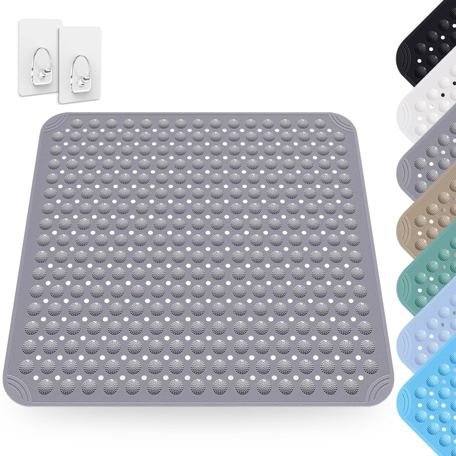 Douchemat, 80 x 80 cm, antislipmat met zuignappen, vierkante badmat, machinewasbare badmat, antislip van pvc, douchemat met drainagegaten, voor douche en sauna (grijs Douchemat, 80 x 80 cm, antislipmat met zuignappen, vierkante badmat, machinewasbare badmat, antislip van pvc, douchemat met drainagegaten, voor douche en sauna (grijs
