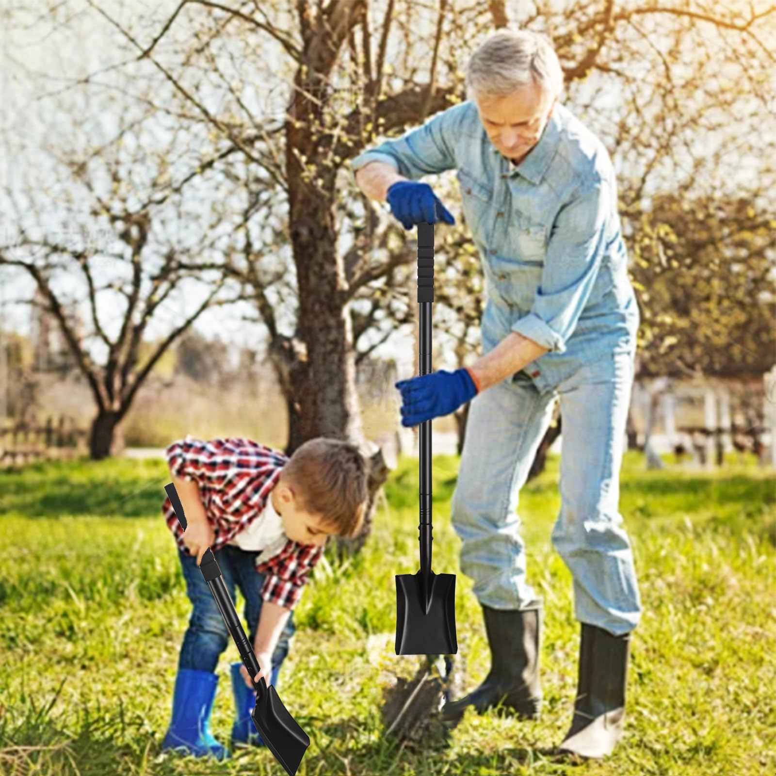 Pala cuadrada pequeña para excavar con mango de metal, pala pequeña resistente de 43.3 pulgadas, palas de zanja, ideal para excavar, jardinería, zanjas, camping, transferencia de plantación, color