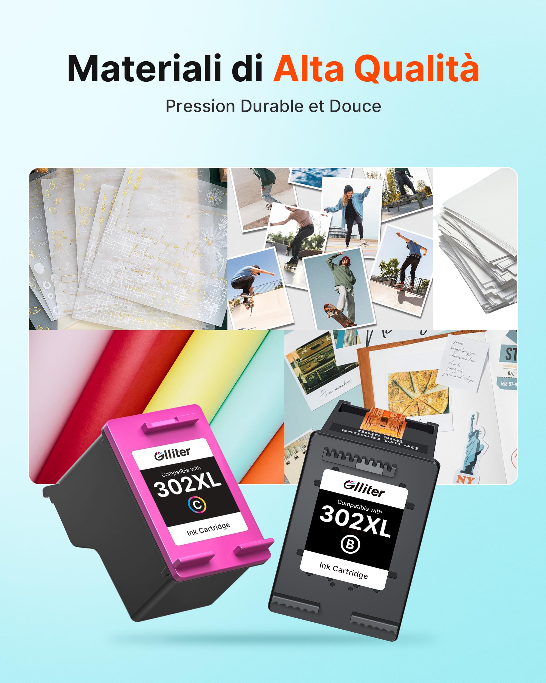 Glliter 302 XL Rigenerate per HP 302 302XL Cartucce d'inchiostro Sostituzione per HP Officejet 3830 3834 4650 4651 per DeskJet 1110 2130 2134 3630 3632 per Envy 4520 4521 (Nero Tricromia, 2-Pack)
