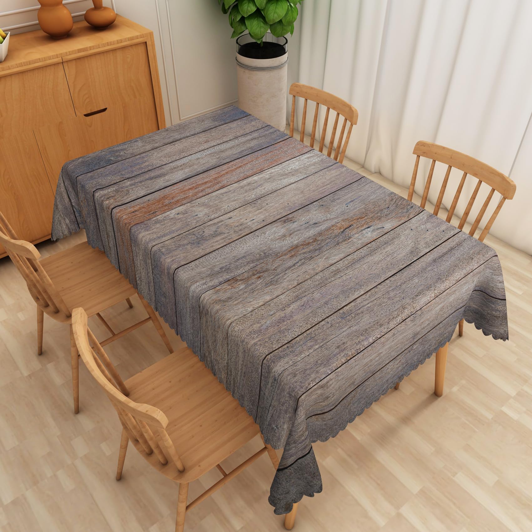 SIEDYCV Gray and Brown Wooden Plank Tablecloth, 54x78 Inch Vintage Rustic Striped Farmhouse Wood Board Rectangle Waterproof Fabric Table Cover for