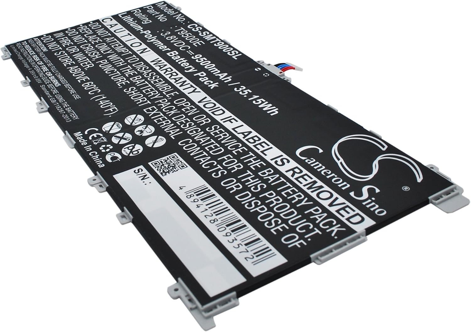 CS Battery for Galaxy TabPRO 12.2, Galaxy TabPRO 12.2 LTE-A 64GB, SM-T900, SM-T905 PN: T9500E 9500mAh / 36.10Wh