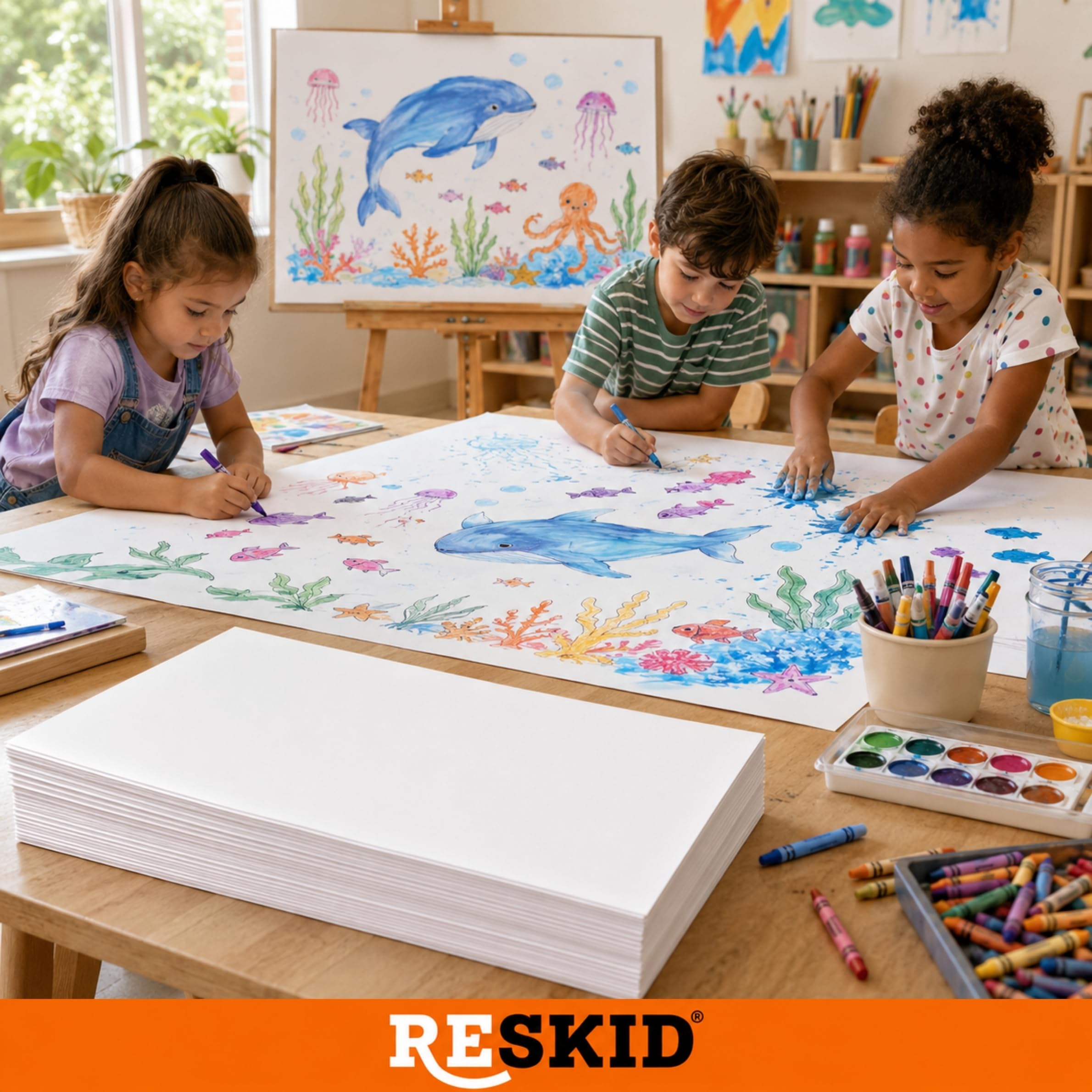 Reskid Paquete de 25 hojas de papel de dibujo grande de 19 x 25 pulgadas para caballetes, ideal para papel de dibujo de niños, escuelas, oficinas y todas tus necesidades artísticas