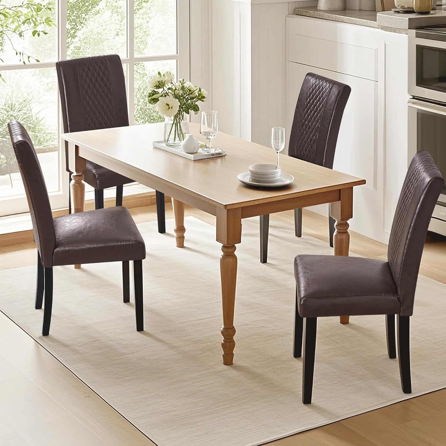 vecelo dining chairs set of 6, upholstered pu leather wood legs high back for kitchen living room, coffee coffee set of 6