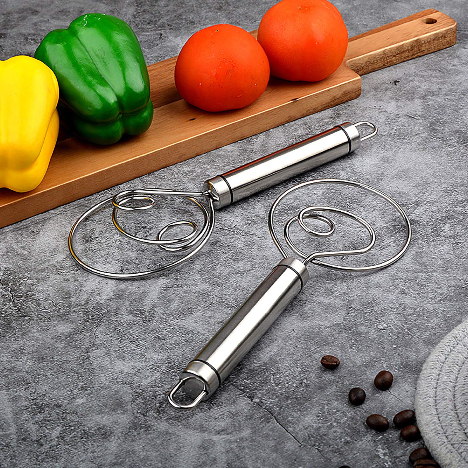 Antallcky Frusta Per Impasto Danese In Acciaio Inox 304, 21,5 Cm, 2 Design (Singolo E Doppio Occhio) Per Pane, Pizza E Dolci