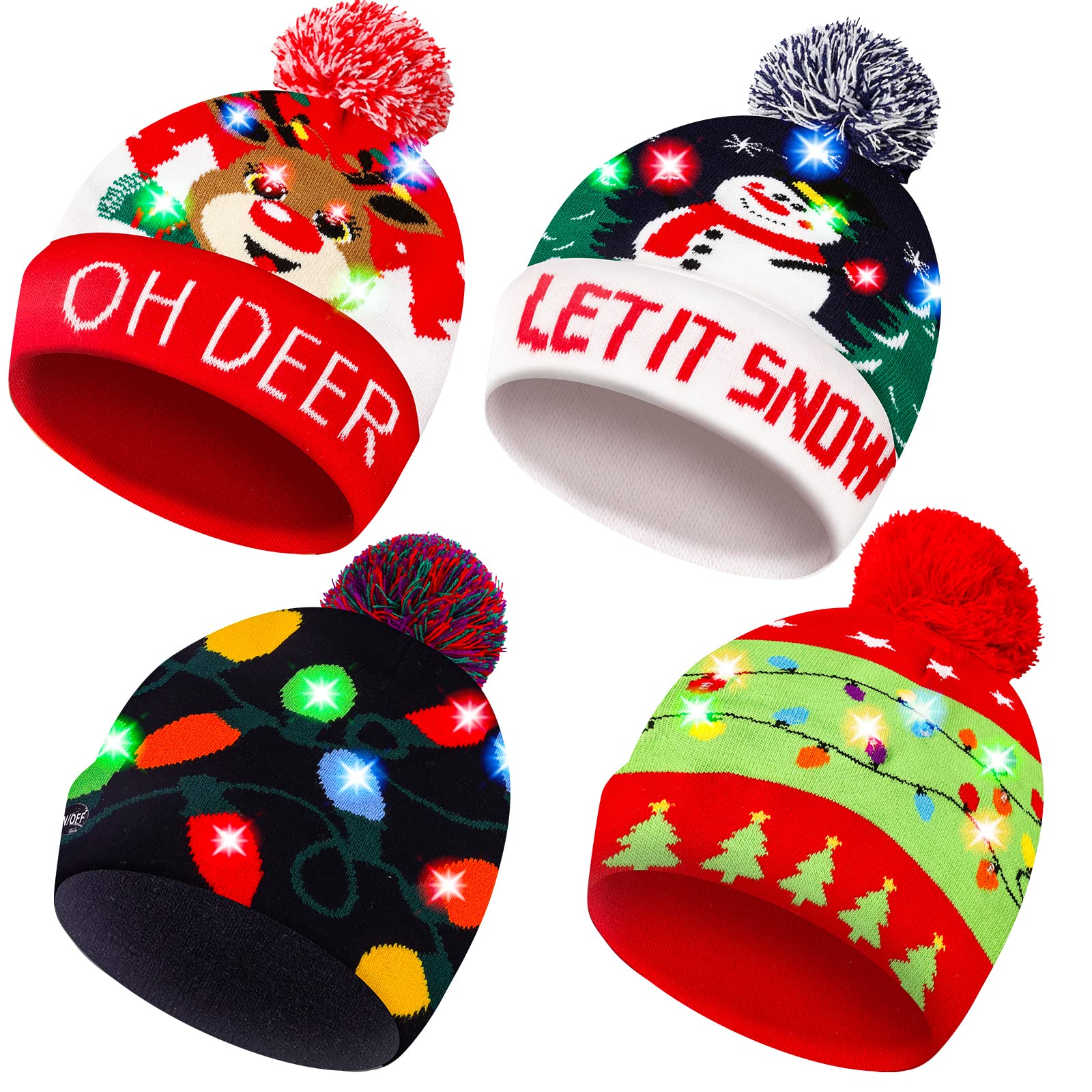 Christmas LED Light-up Knitted Beanie Hat Colorful Flashing Holiday Xmas Christmas Party Supplies(One Size Fits More)