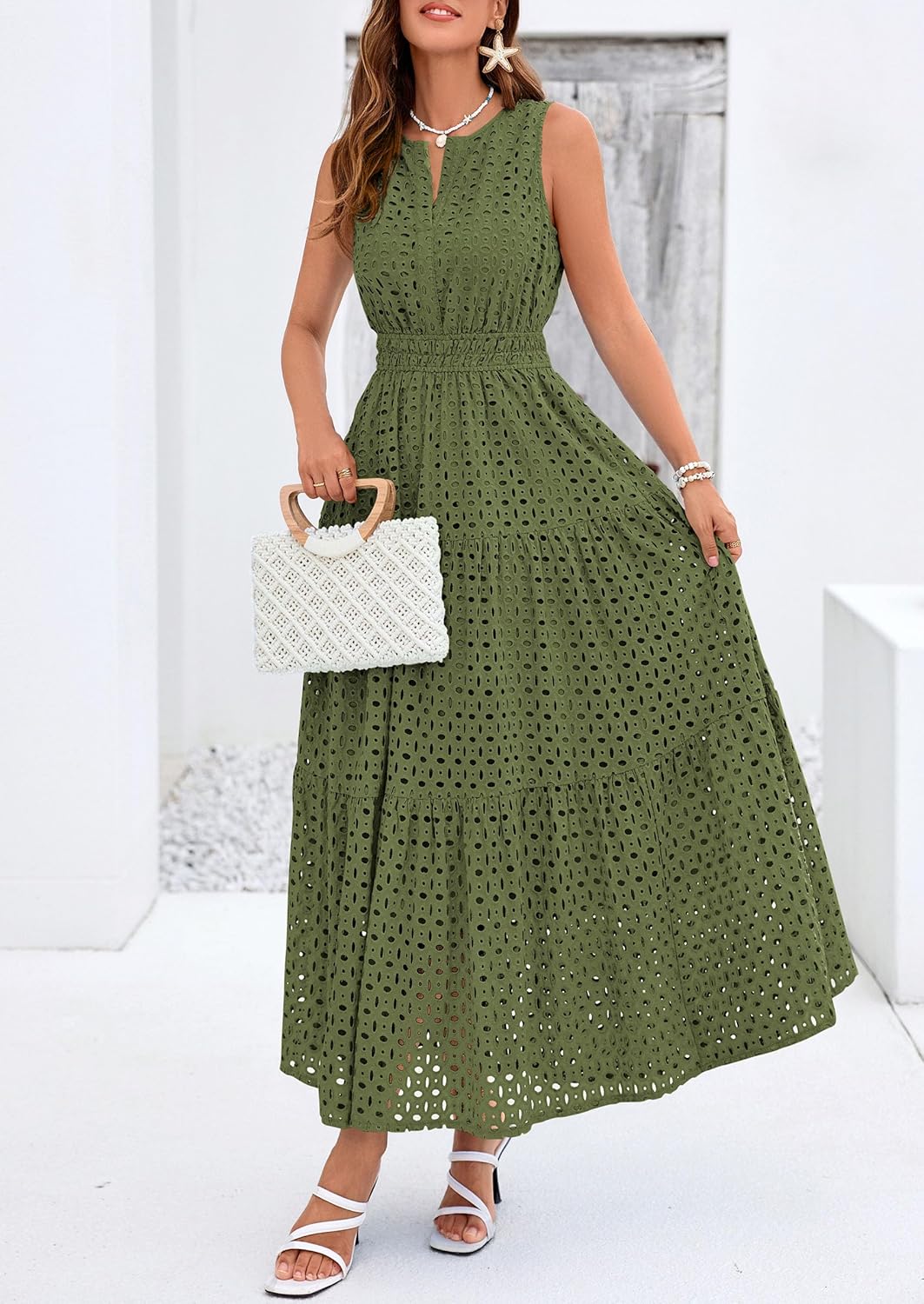 PRETTYGARDEN Womens 2026 Summer Maxi Dresses Sleeveless Sundresses V Neck Eyelet A Line Long Flowy Spring Wedding Guest Dress - Image 4