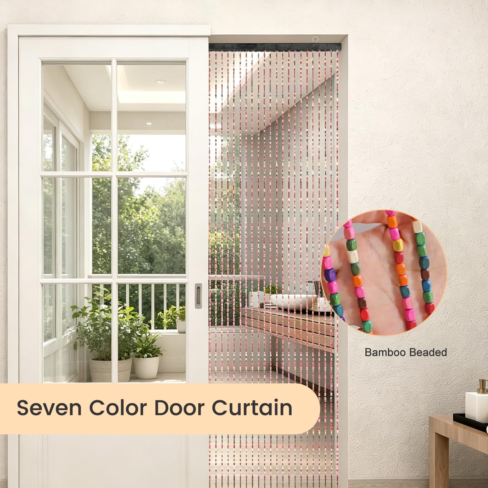 Rideau de porte en perles de bambou 90 x 200 cm, 52 brins pour portes | Rideau de porte rétro fait à la main pour fenêtres, portes, chambres comme rideau de décoration et moustiquaire