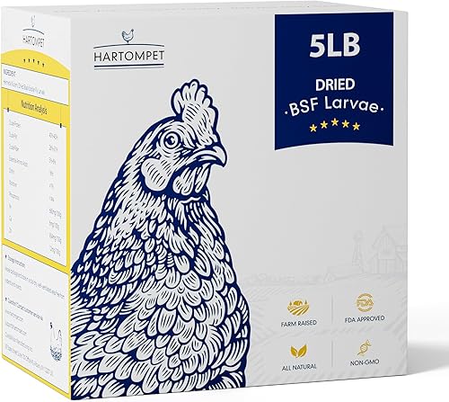 HARTOMPET Alimento para pollo rico en nutrientes larvas secas de mosca soldado negro de 5 libras, 100% natural, 85 veces más calcio que los gusanos