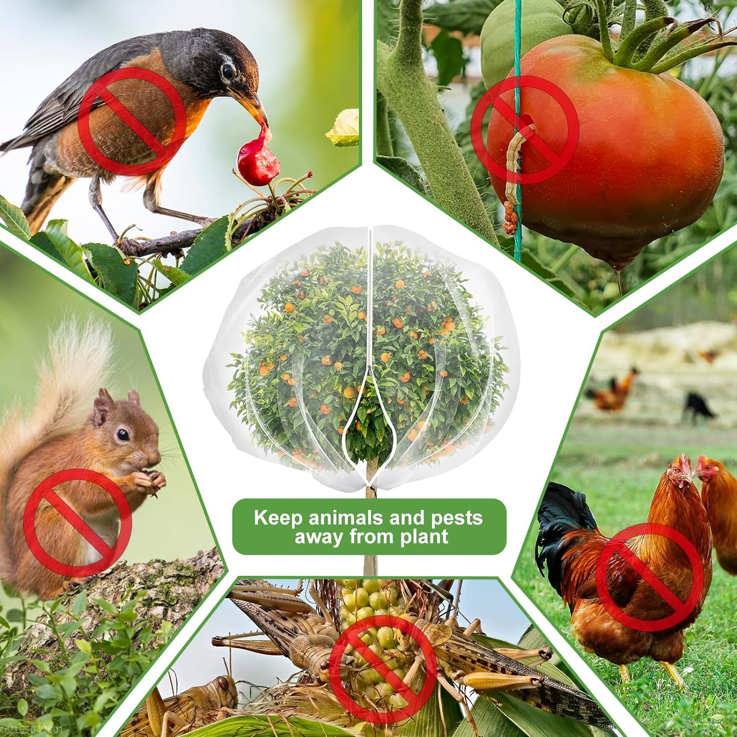 Bolsas de red para árboles frutales con cremallera y cordón, malla de barrera contra insectos y pájaros para cubrir plantas, frutas, vegetales, árboles, arbustos, flores, múltiples (7.9 * 7.9 cm - 240