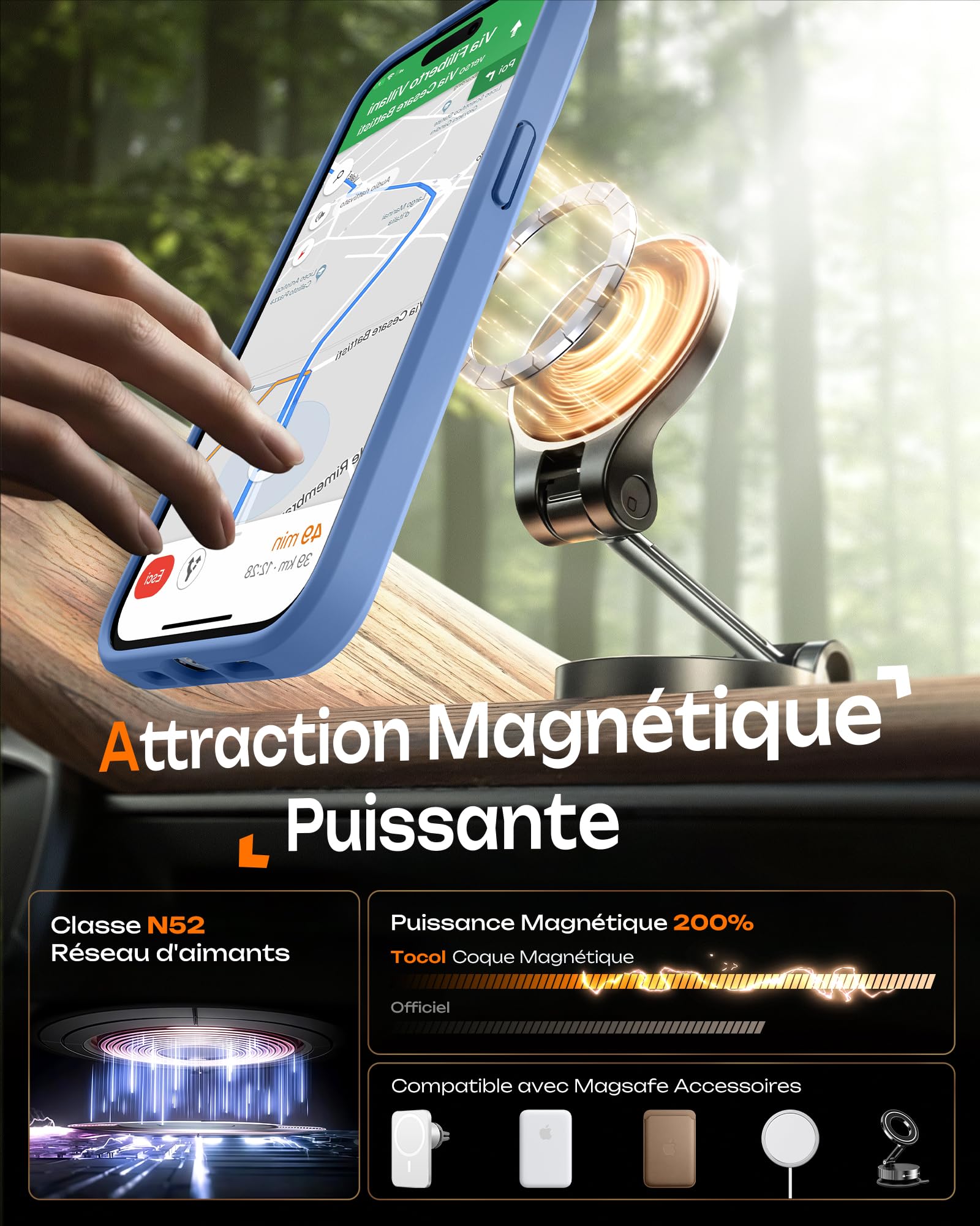 TOCOL Cover Magnetica per iPhone 15 Pro 6,1 Pollic, Compatibile con MagSafe, Protezione Fotocamera Integrata, Custodia Antiurto Traslucida Opaca, Blu Chiaro