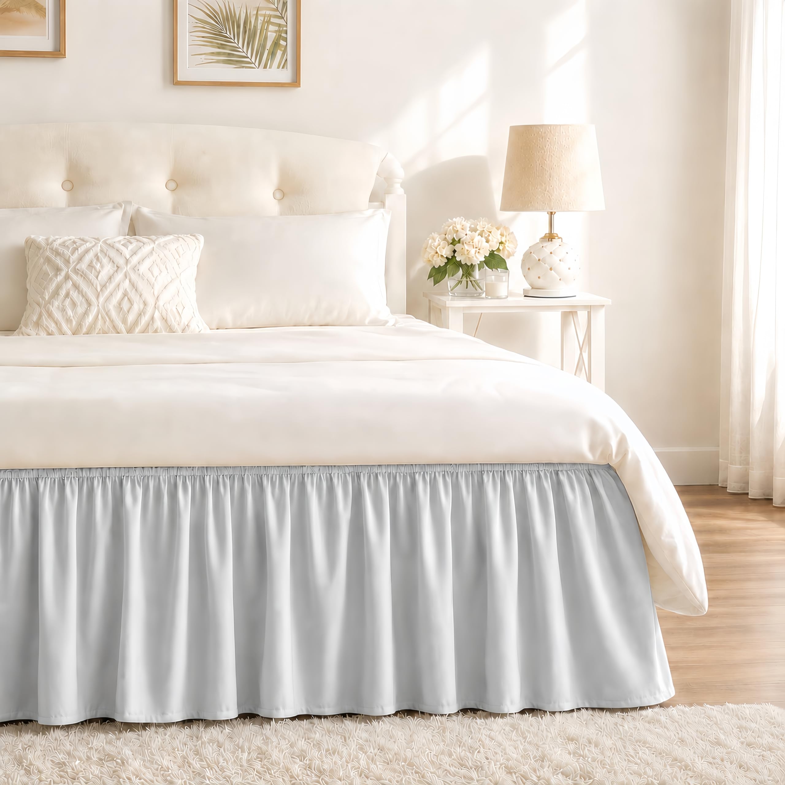 Ice Grey Bed Skirt King Size 18" Drop, Elastic Wrap Around Bedskirt