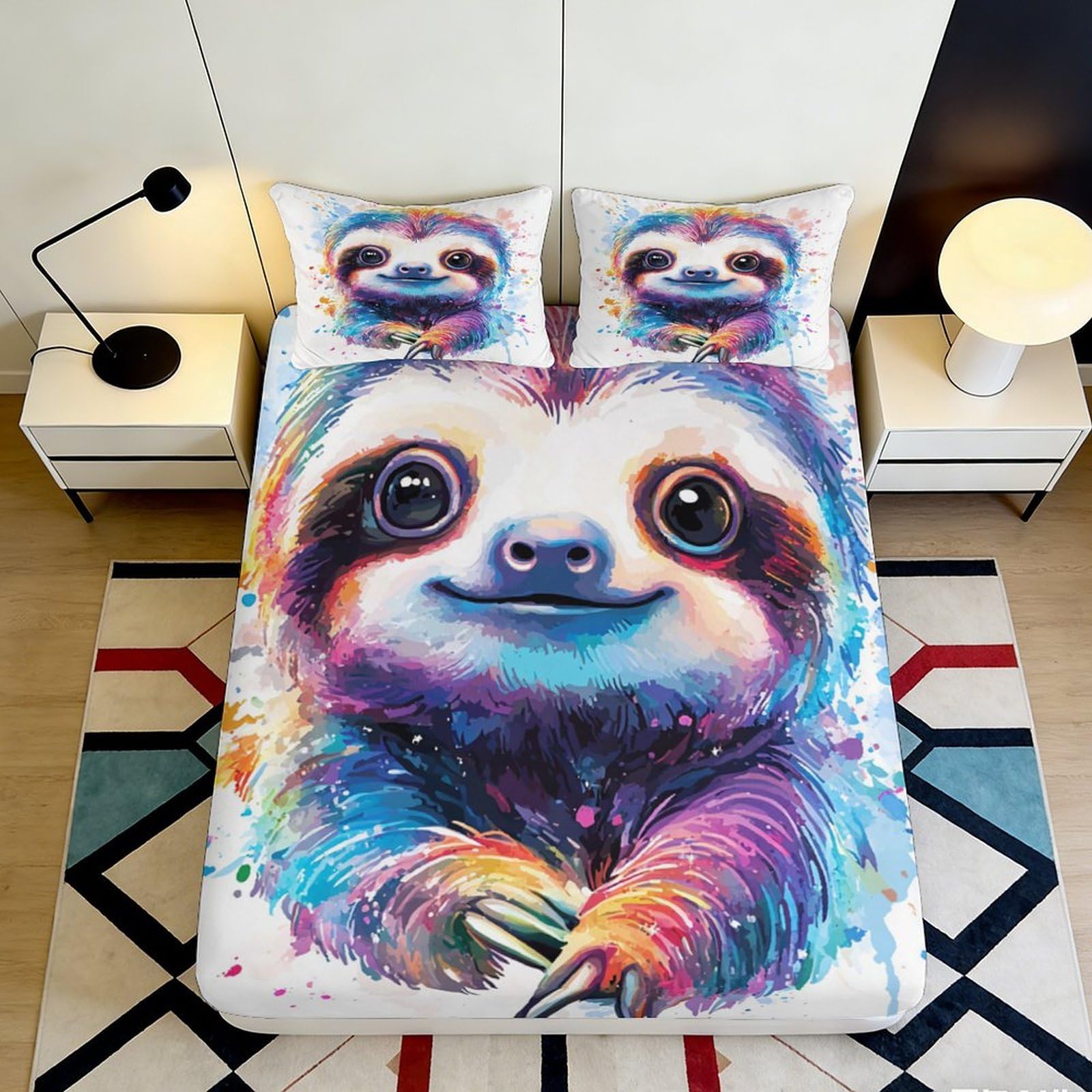 3D Printed Sloth Pattern Fitted Sheet Microfiber Deep Pocket for Adult Bedroom Bedding Sloth Mattress Fitted Cover 120x200x25cm