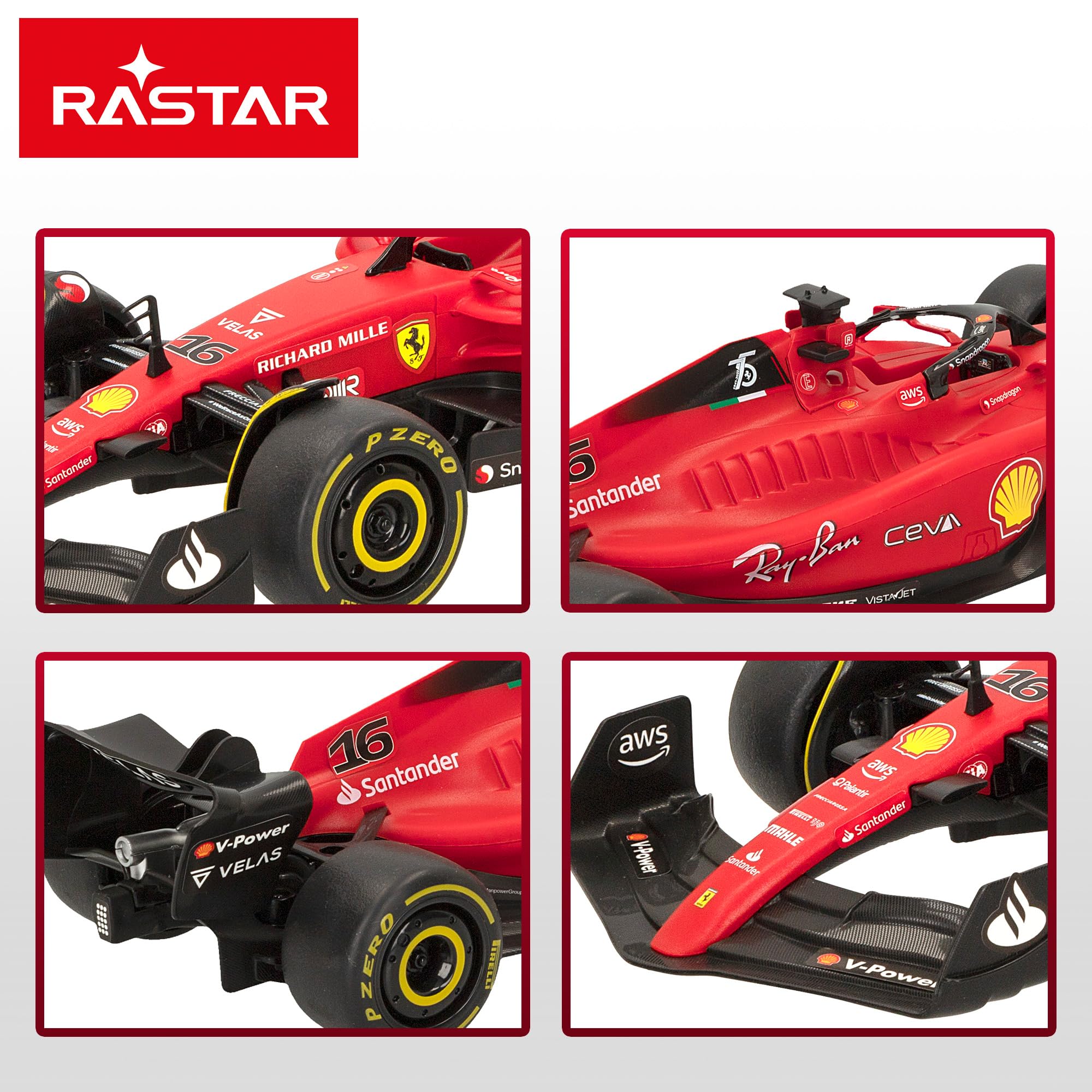 ColorBaby RASTAR - Coche teledirigido Fórmula 1 2022 Ferrari F1-75, Licencia Oficial, Escala 1:18, Coches teledirigidos, Vehículo radiocontrol, Control Remoto, 2.4 GH.z, Sainz + Leclerc, RC (41277)