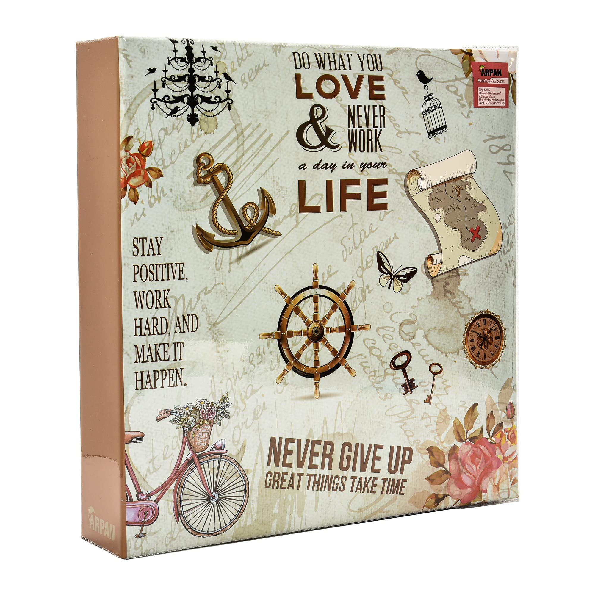 Arpan Extra-Large 3-Ring Binder Self Adhesive Photo Album 20/Sheets 40/Sides (Slogan Art)