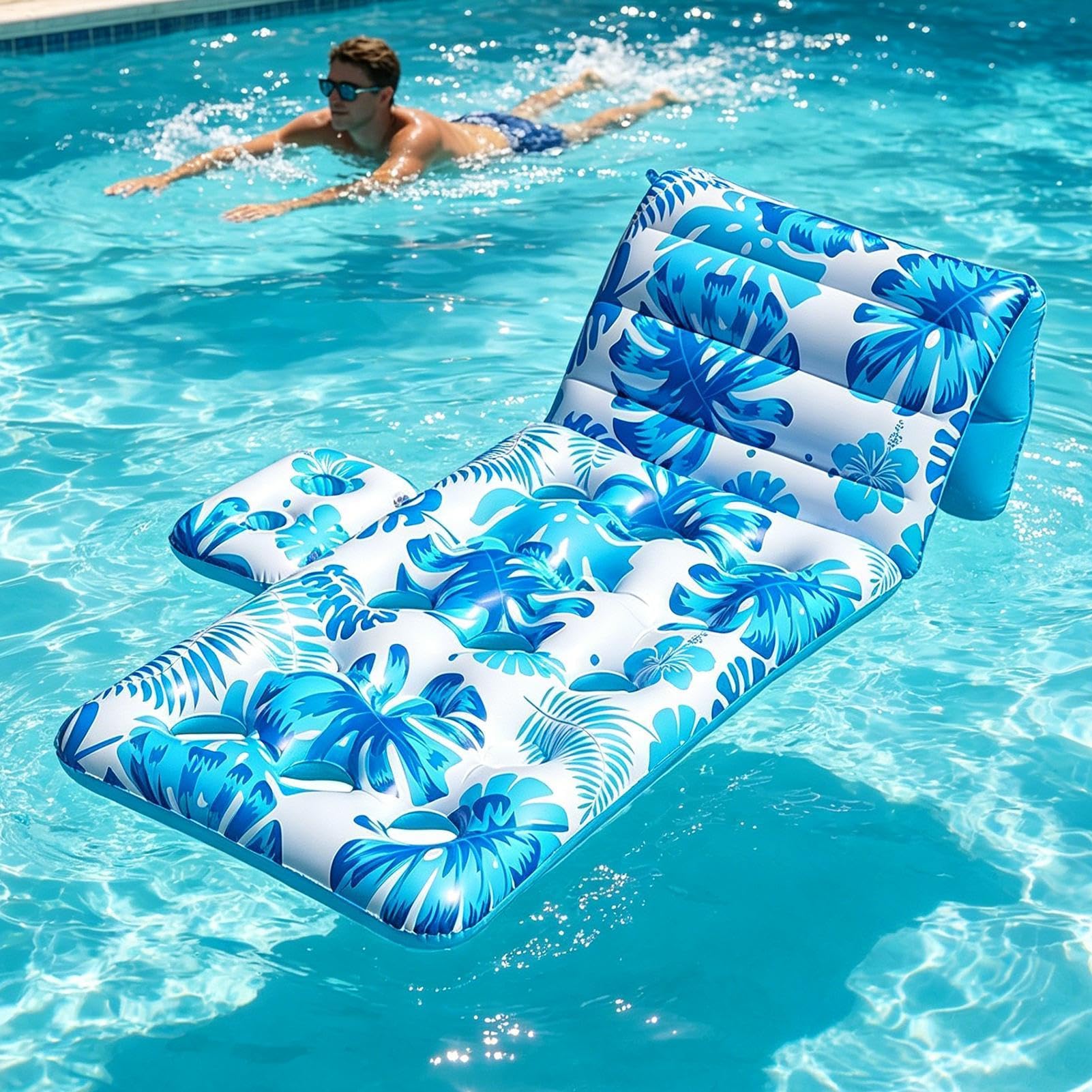 Flotteurs de Piscine pour Adultes avec Porte-gobelet Chaise Lounge | Chaise Lounge Gonflable pour Piscine pour lac rivière fête vacances extérieur camping bronzage natation bain de