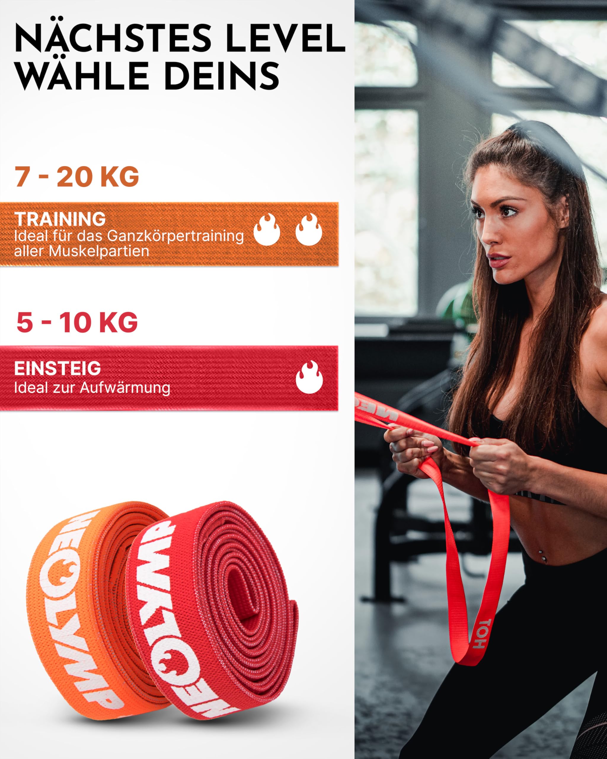 NEOLYMP Fitnessbänder Set Stoff - waschbare Resistance Bands, Widerstandsbänder, Krafttrainingssets, Gymnastikband inkl. E-Book mit Trainingsband-Übungen