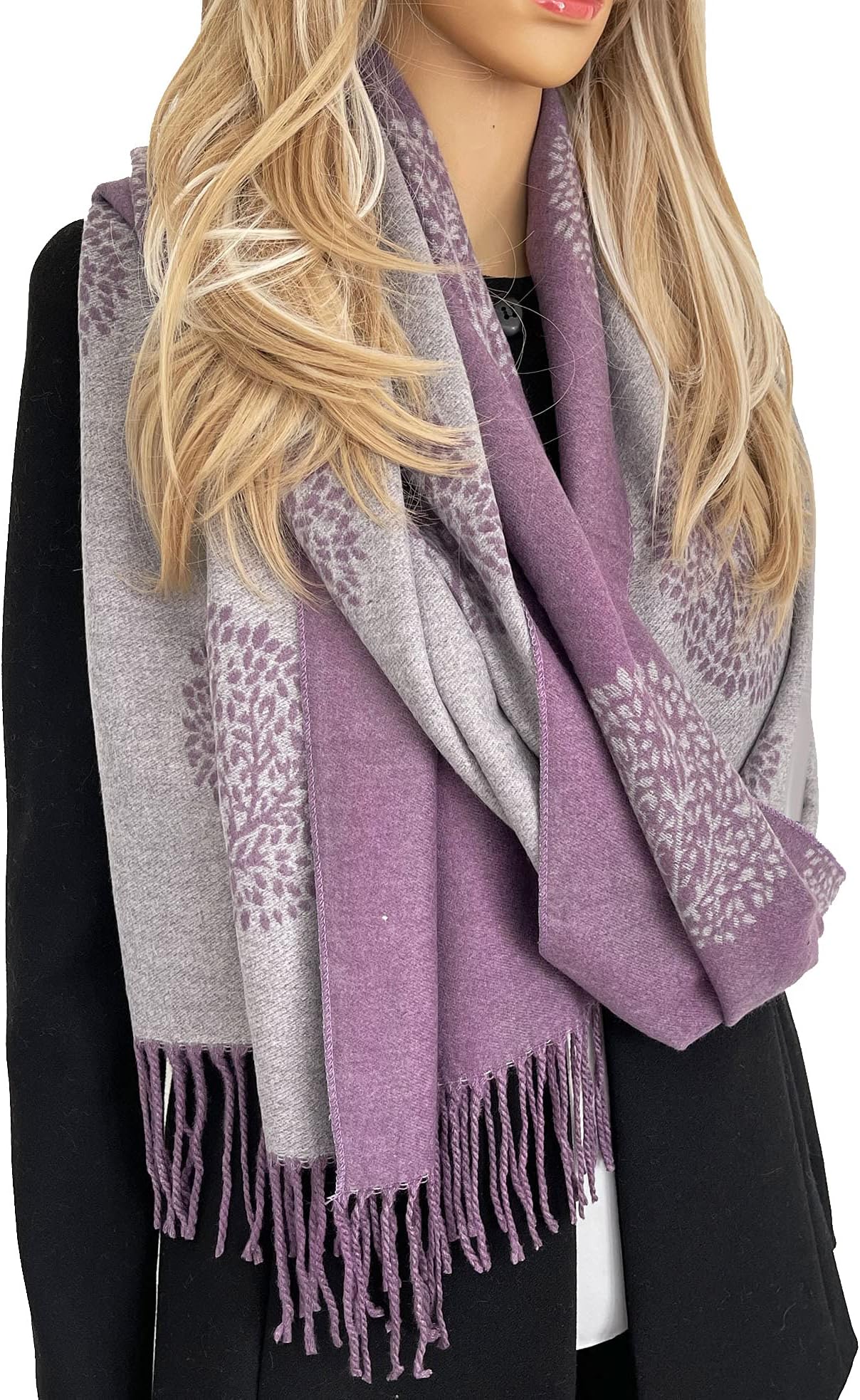 The Accessory Co.Cashmere Tree Life Blanket Scarf - Reversible Scarf Women Pashmina Shawl, Winter Scarfs Women, Large Wrap, Warm Scarf, Tree of Life Print Ladies Scarves Long Wraps, Womens Gifts