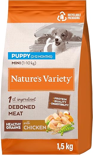 Nature’s Variety – Pienso para perros cachorros minis Healthy Grains Nature’s Variety pollo y guisantes. 1,5 Kg