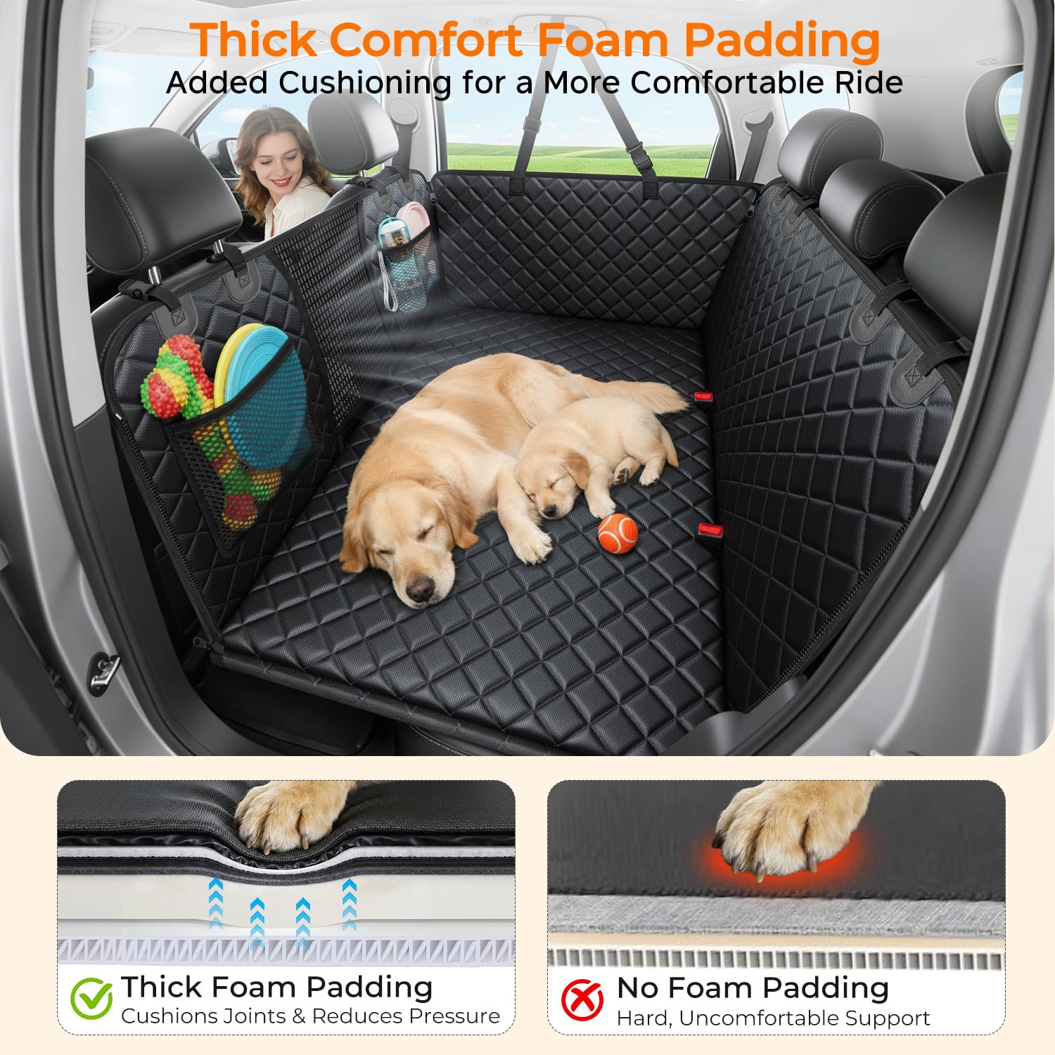 URPOWER 2026 Housse de siège arrière améliorée pour chiens - Grande housse de siège de voiture pour chien avec fond dur peut contenir 249 kg, hamac pour chien imperméable avec lit pour animaux de
